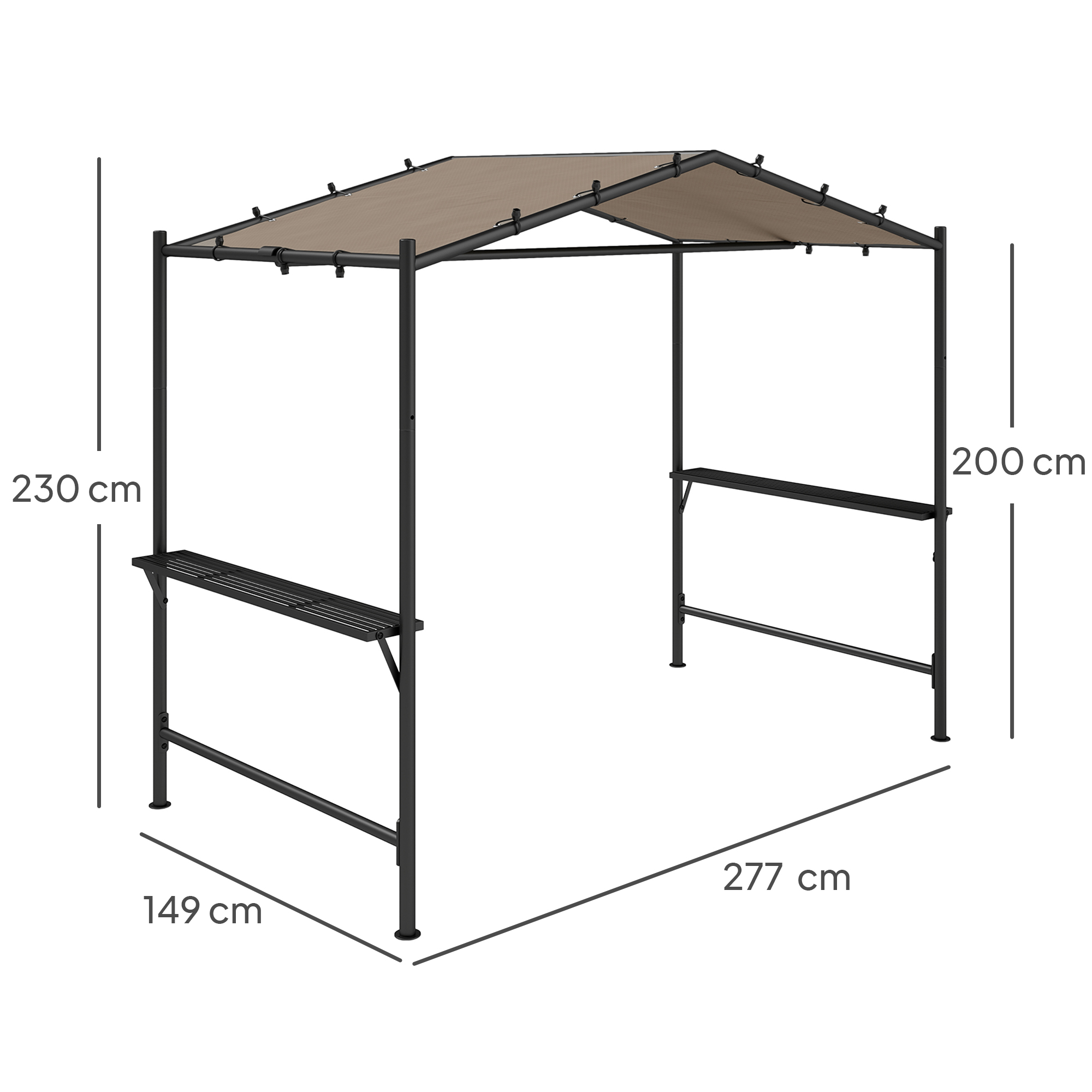 Outsunny Grilltent Grilldak, weerbestendig, incl. Zijplanken, 277 x 149 x 230 cm, Khaki