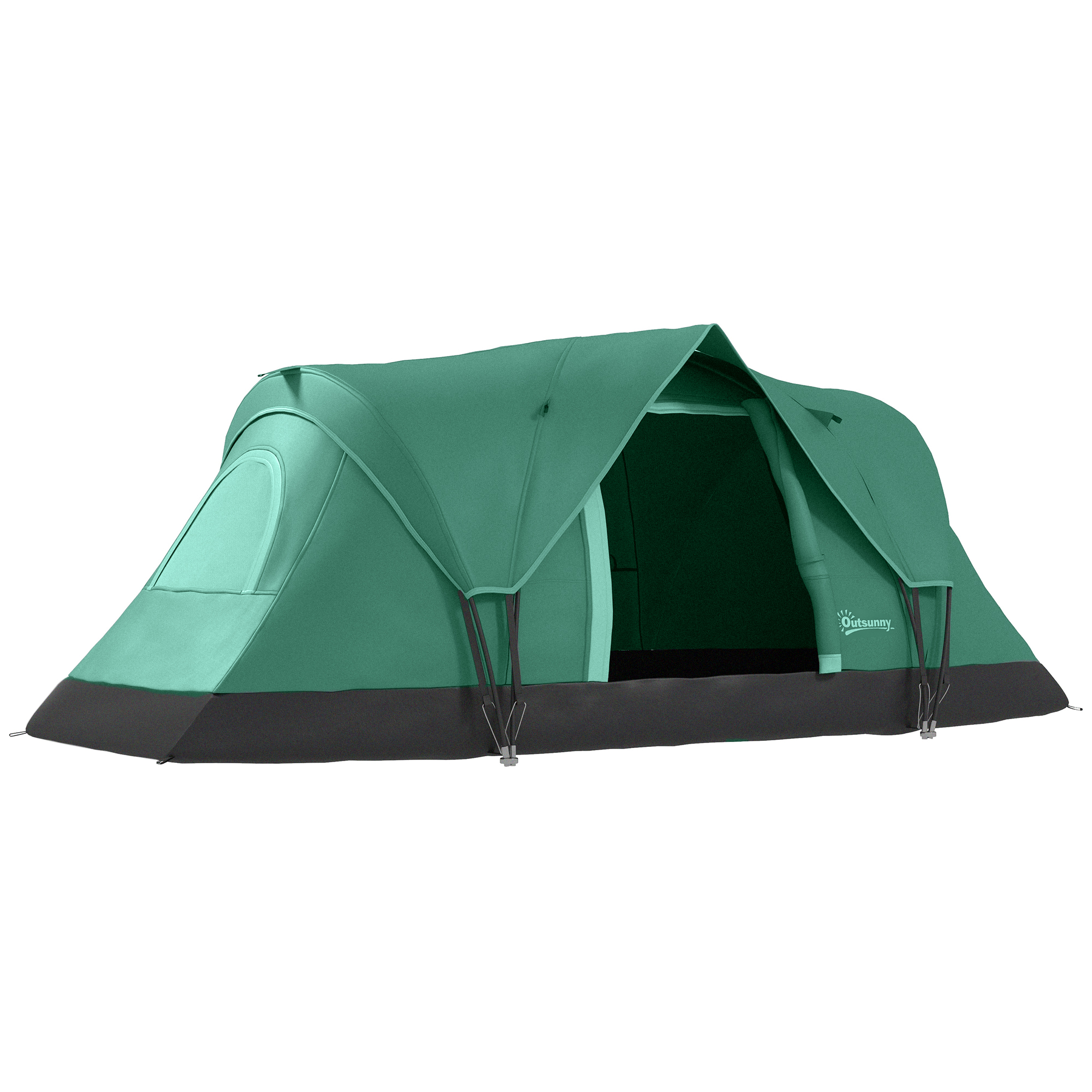 Outsunny Familietent voor 5-6 personen, met lampenhaak, zijvakken, 4,55x2,3x1,8m, Groen/Zwart