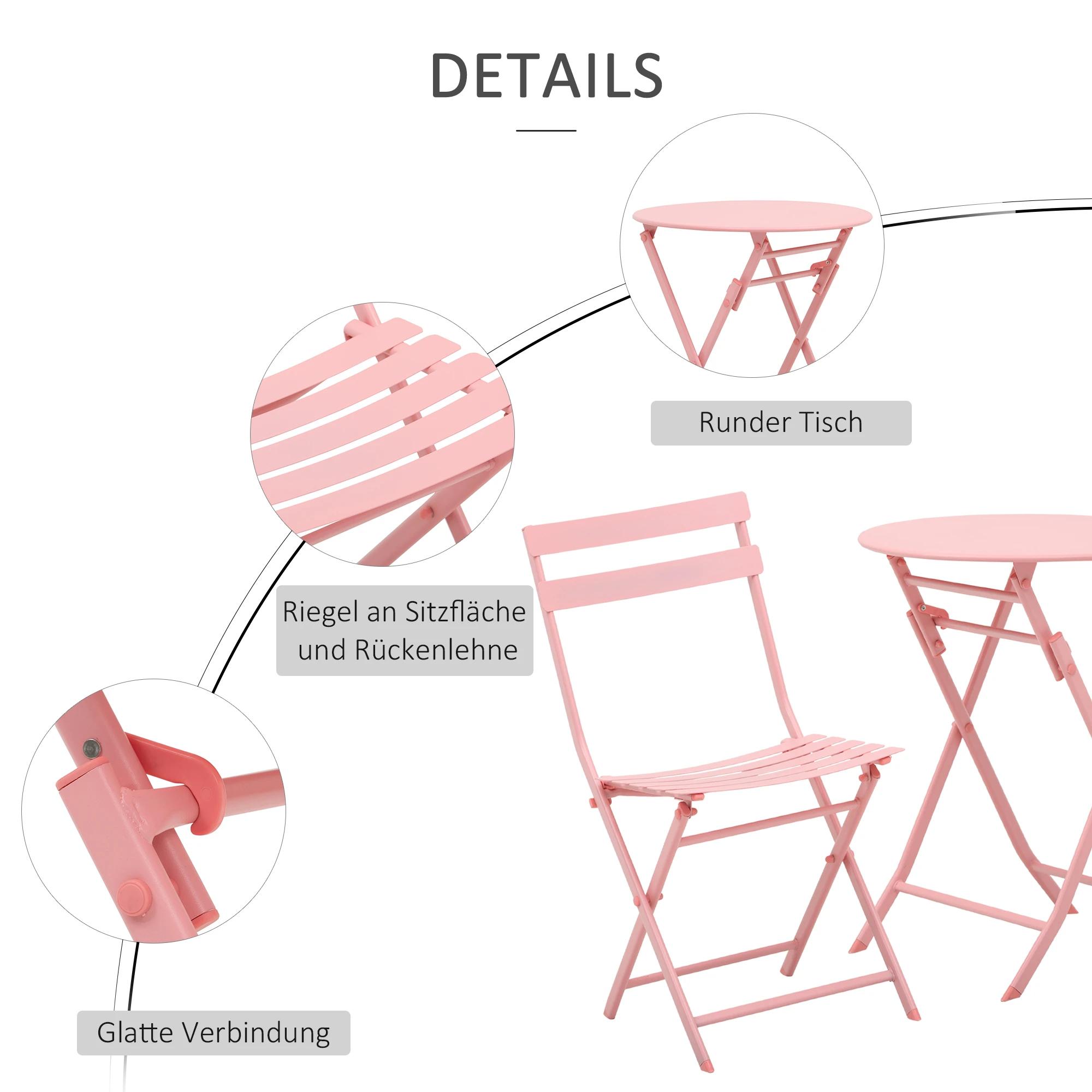 Tuinset metalen meubelset 3-delig. Bistrotafel met 2 stoelen roze