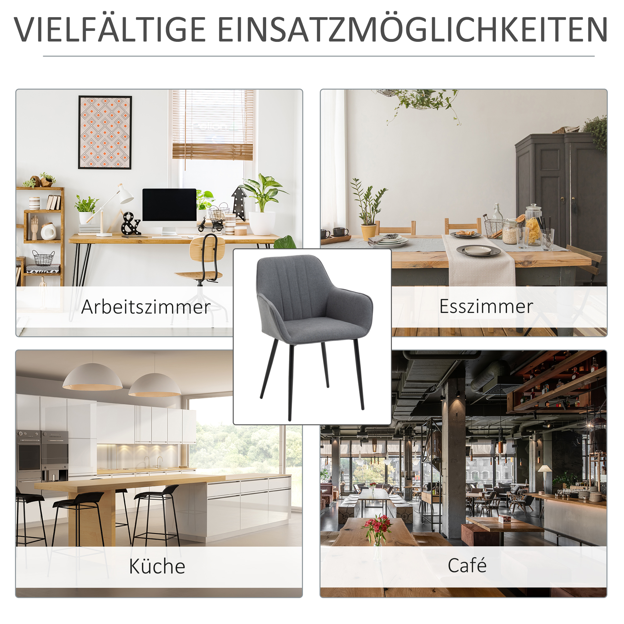 HOMCOM 6-Delige Set Eetkamerstoelen in Scandinavische Stijl met Linnen Bekleding - Donkergrijs