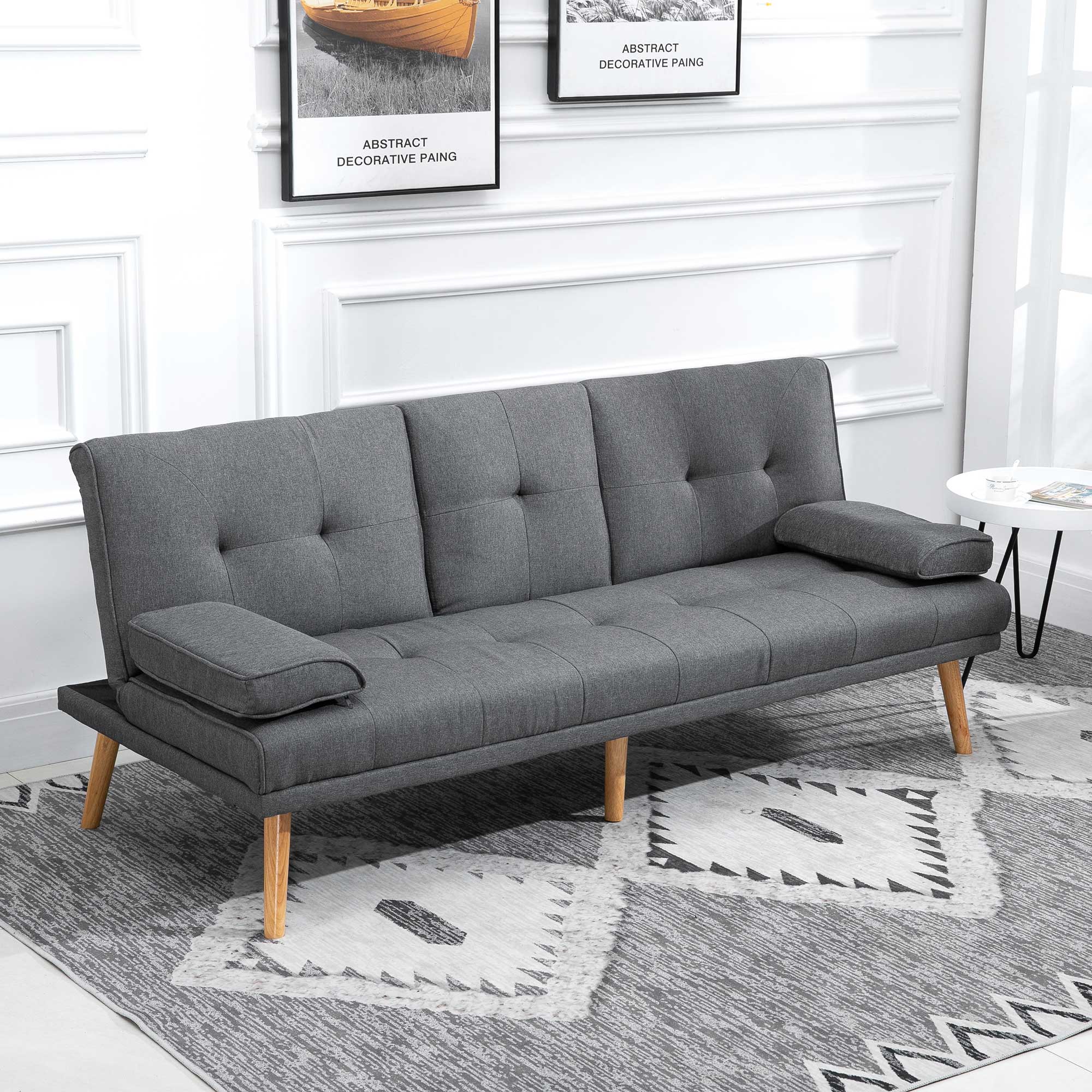 HOMCOM Slaapbank in Scandinavisch design, 3-zitsbank, 2 kussens, Grijs + Natuur