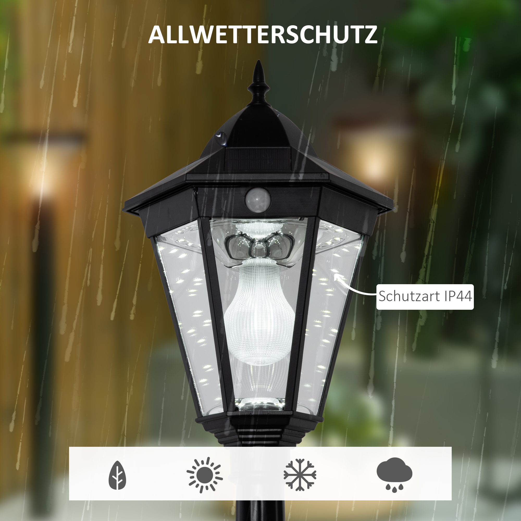 Outsunny Solar Tuinlantaarn Lantaarn Tuinlamp Pad Licht met 19 LED 130 Lumen 3000K Aluminium Gehard Glas Zwart 22 x 22 x 194 cm