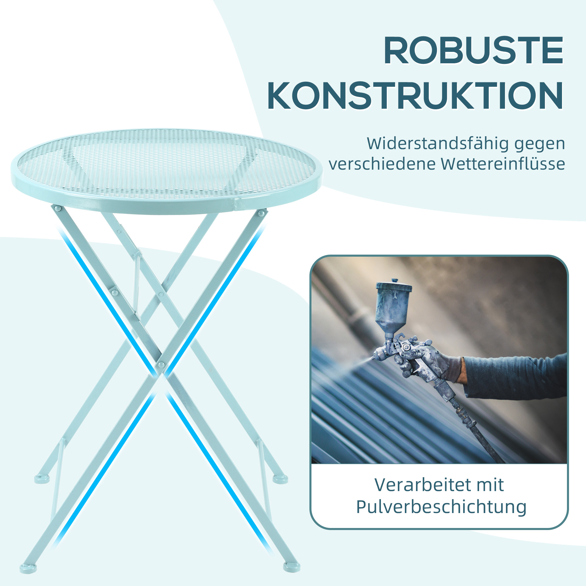 Outsunny tuinzitgroep 3-delige bistroset set 1 tafel + 2 klapstoelen voor terrasbalkon metaal blauw