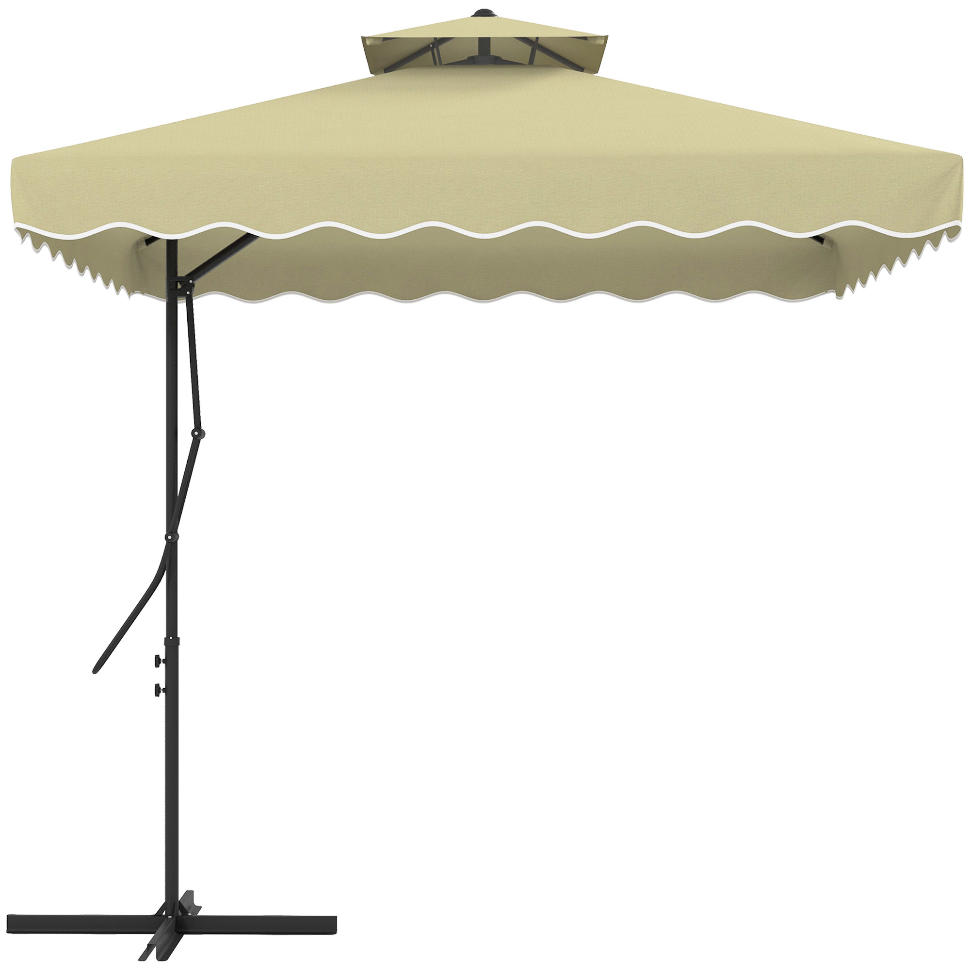 Outsunny Tuinparasol, zweefparasol, decoratieve rand, ventilatiedak, metalen frame, 2,4x2,4x2,6m, Beige