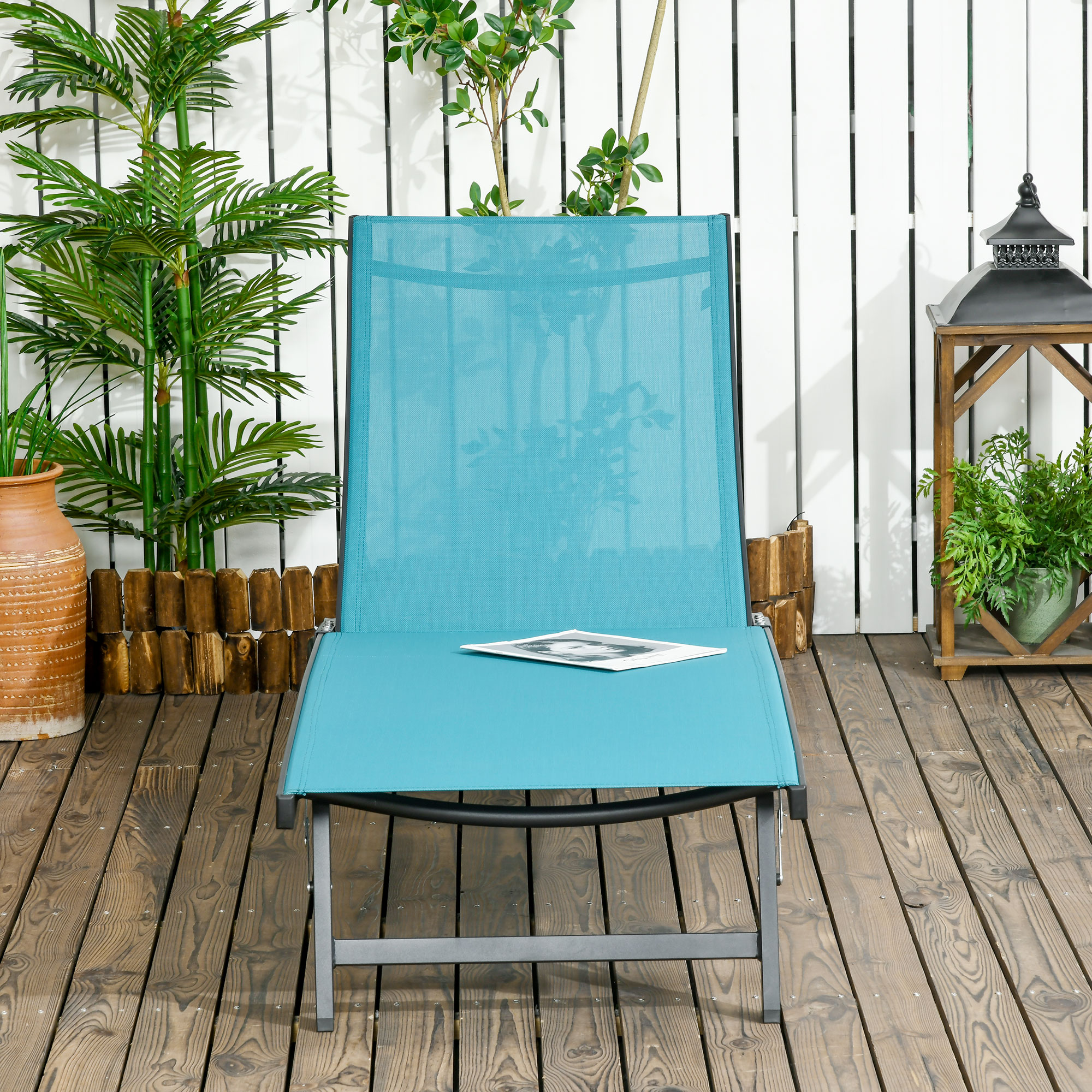Outsunny Ligstoel, tuinligstoel met wielen, verstelbare rugleuning voor balkon aluminium