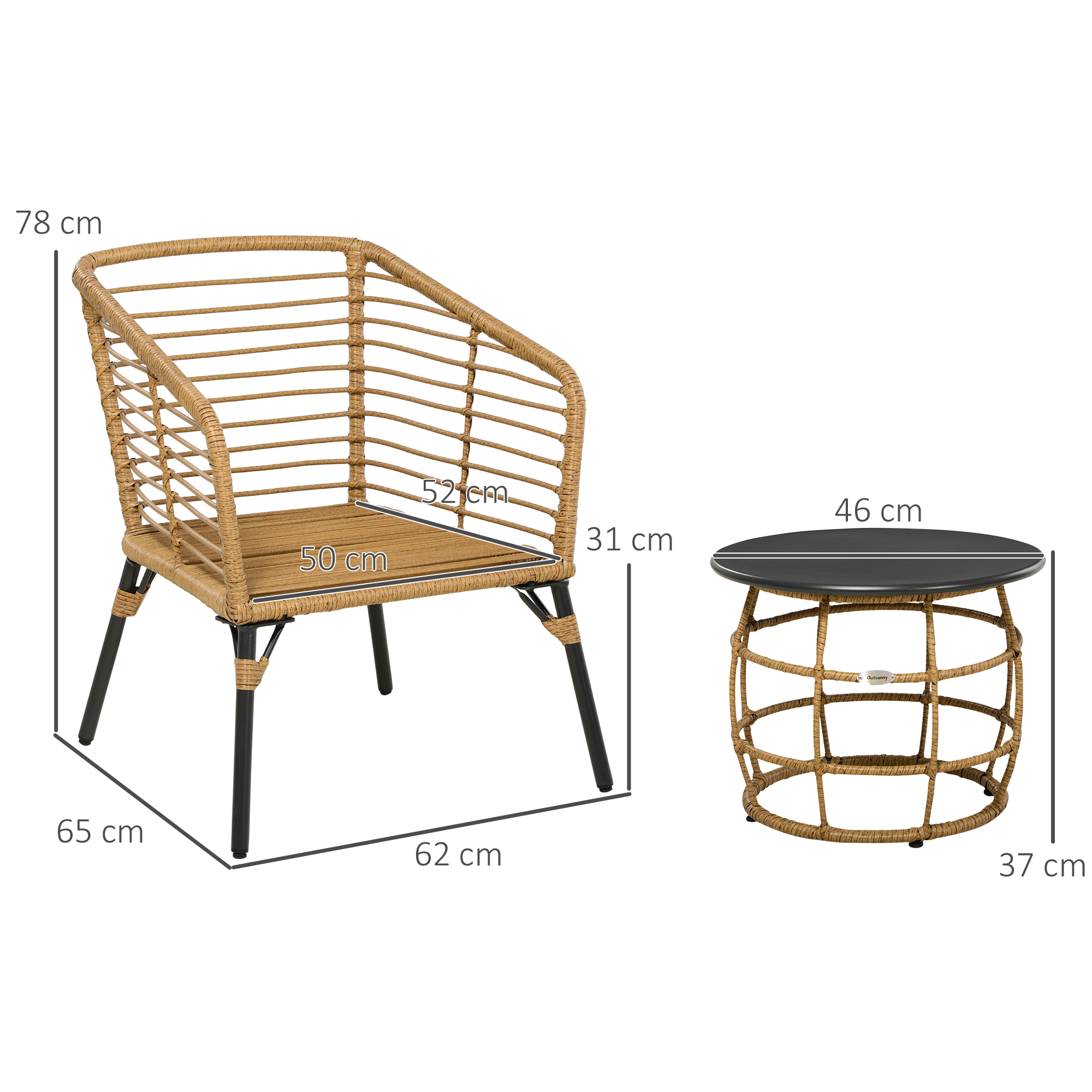 Outsunny rotan tuinmeubelset 3-delig. Zitgroep met kussens voor terras balkon
