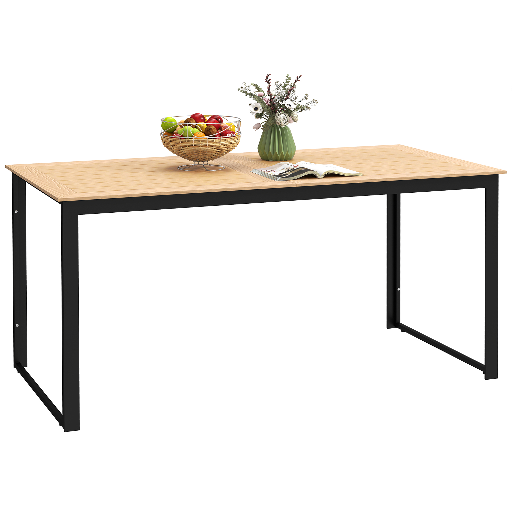 Outsunny Weerbestendige Tuintafel voor 6 - 160 x 80 cm met Lamellen-Tafelblad, Buitentafel in Teak Look