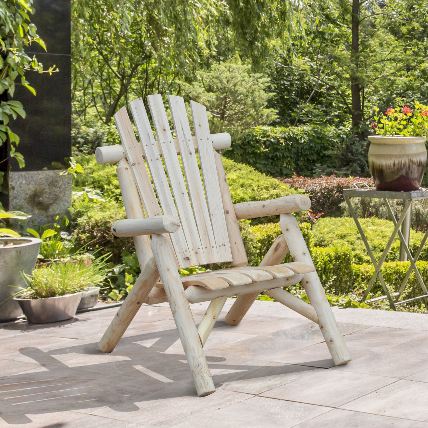 Outsunny Tuinstoel tuinzetel houten stoel hoge rug met armleuningen vurenhout natuur