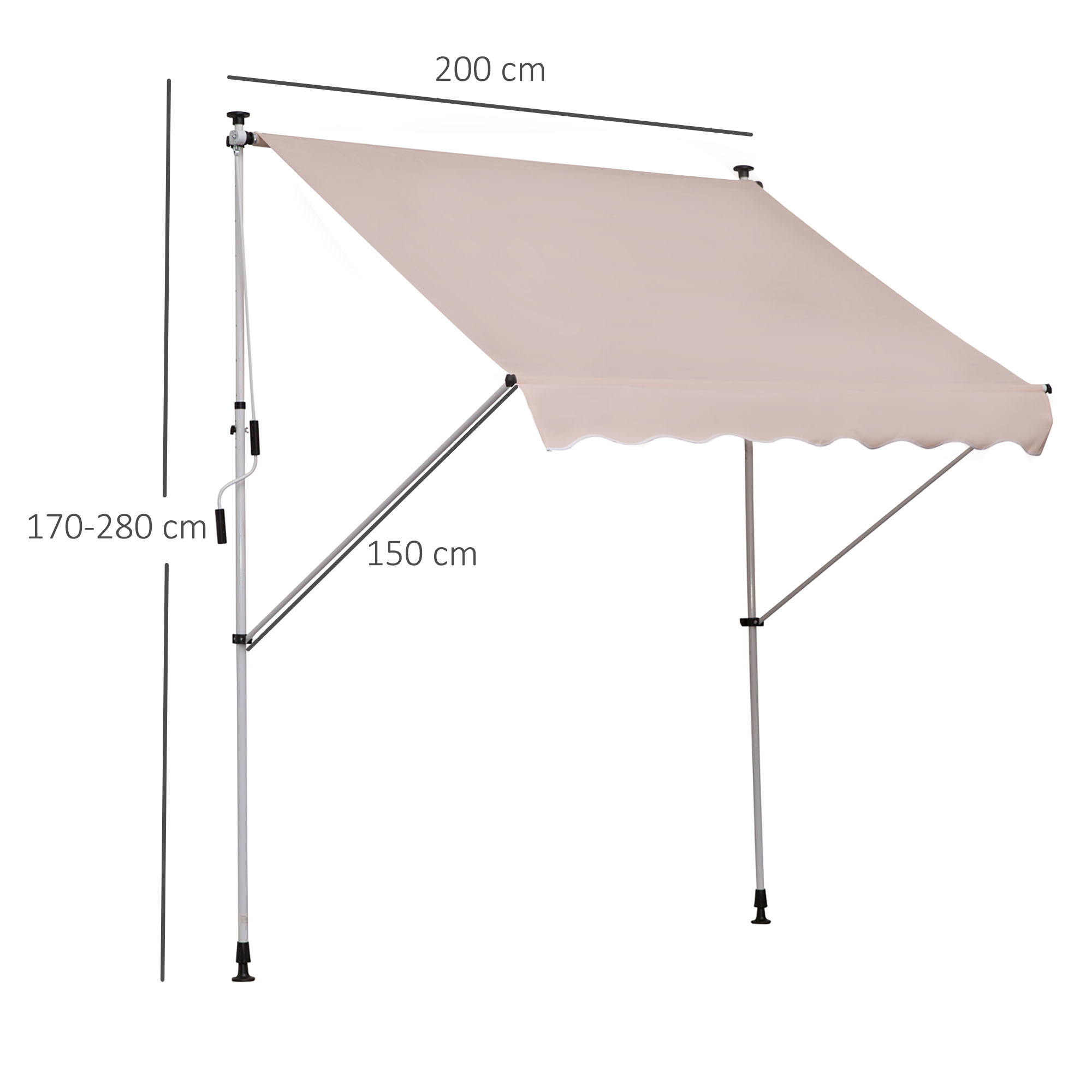 Outsunny Luifel vouwarm knikarmluifel zonwering handslinger balkon aluminium 2 x 1,5 m beige