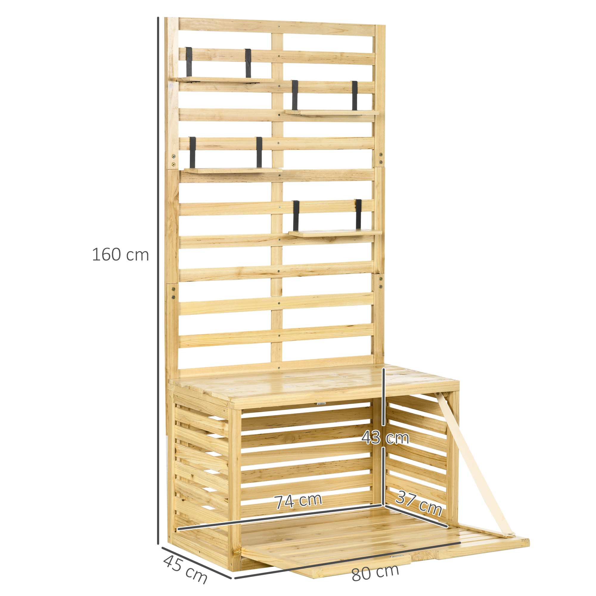 Outsunny opbergdoos, tuinkist met hekwerk, opbergdoos met planken