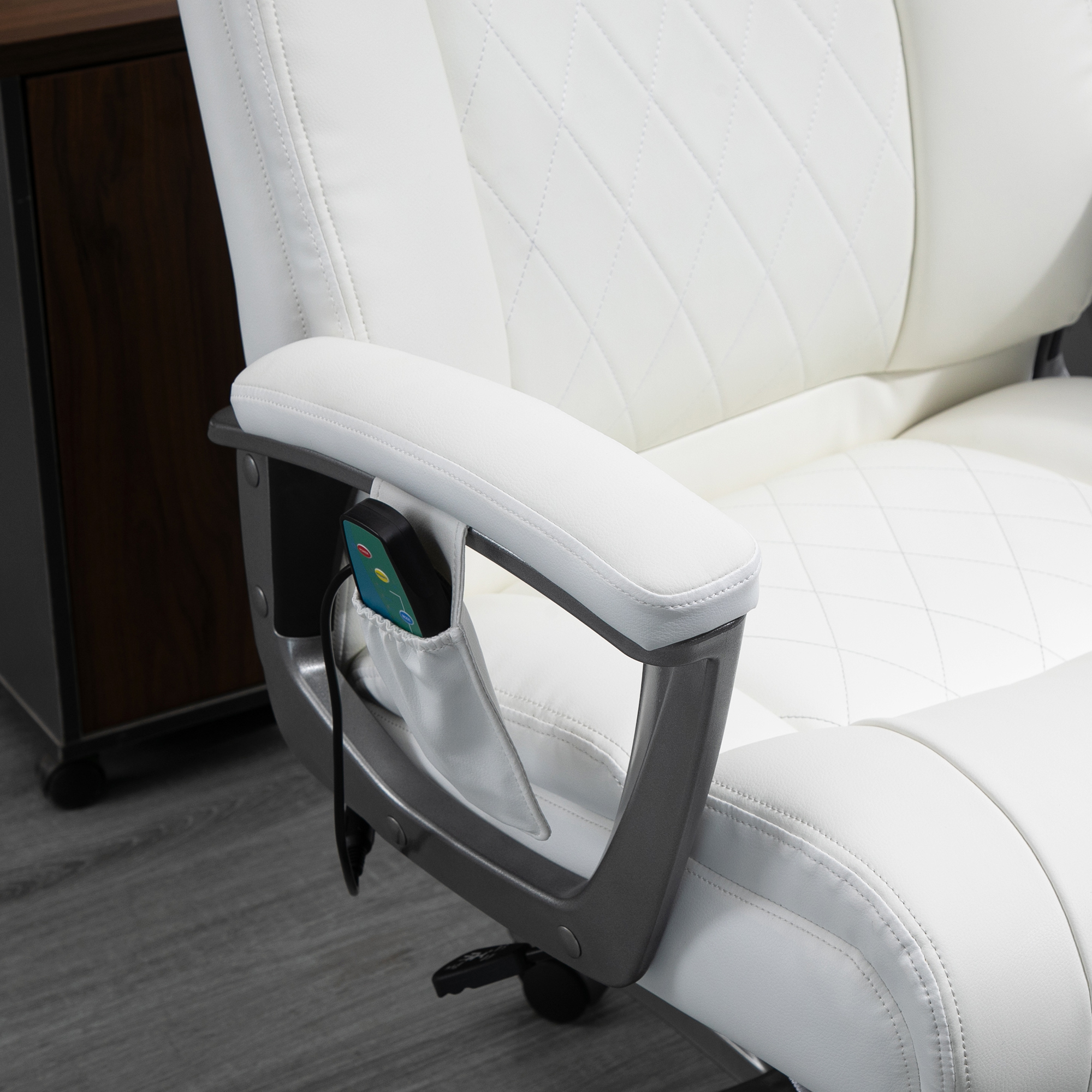 Vinsetto massage bureaustoel 6-punts draaibare massagestoel gemaakt van kunstleer met gebogen hoofdsteun en armsteun wit 70 b x 76,5 d x 114-124 h cm