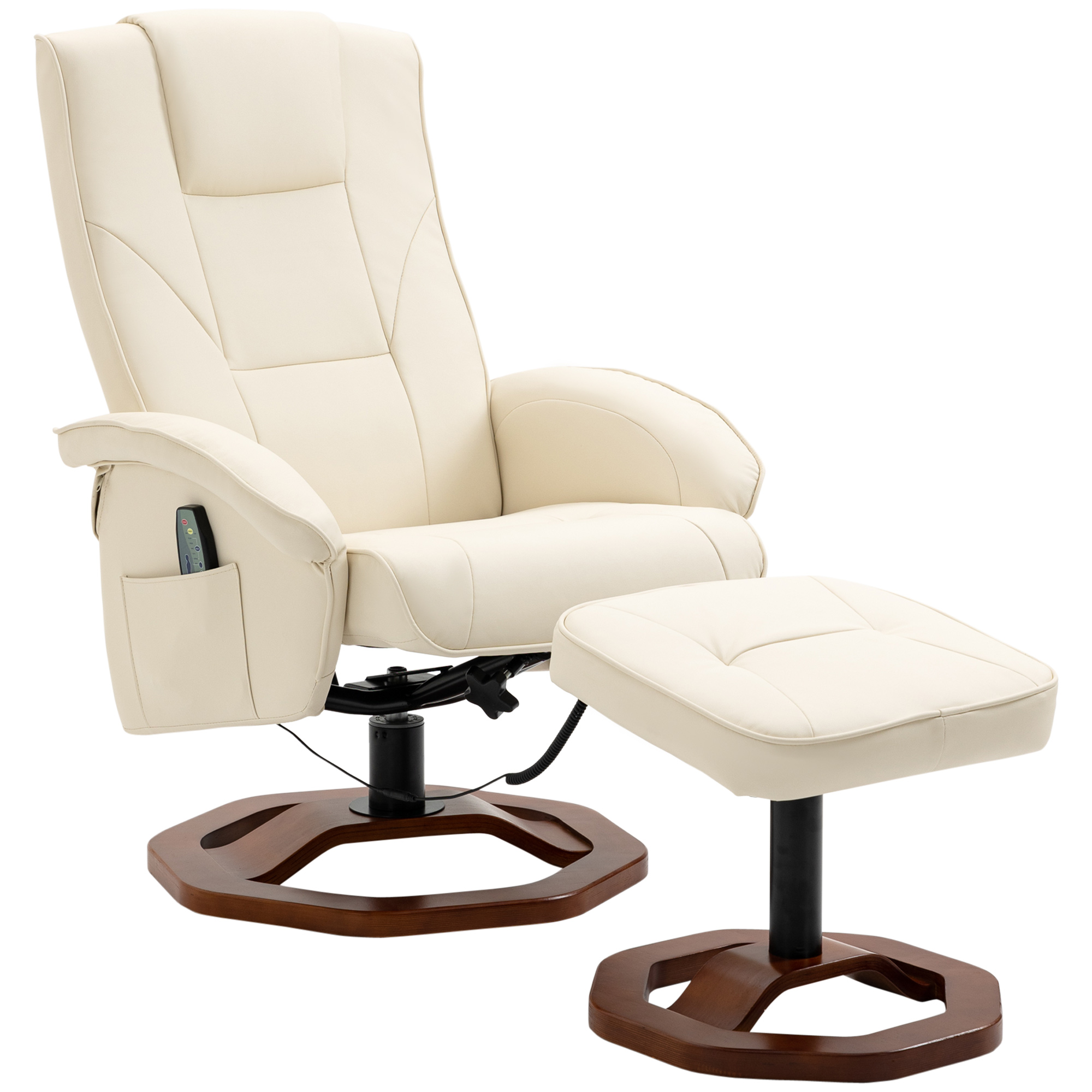 HOMCOM massagestoel, met voetenbank, 10 massagepunten, verstelbare functie, draaibare zitting, roomwit, 73 x 83 x 106 cm