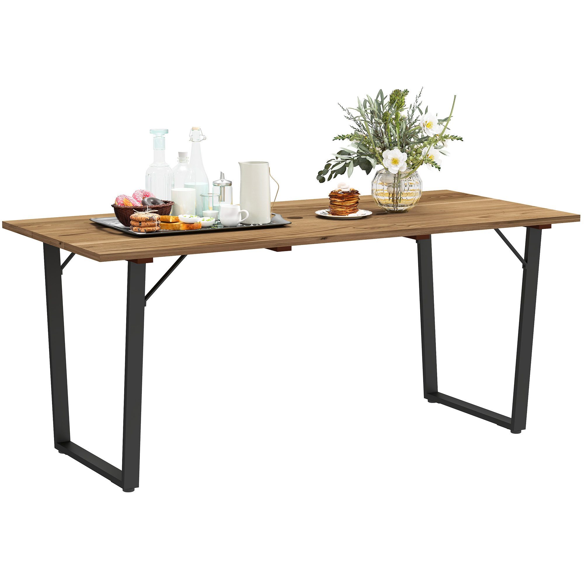 Outsunny Weerbestendige Houten Tuintafel 175x80 cm met Parasolgat voor 6 Personen - Bruin