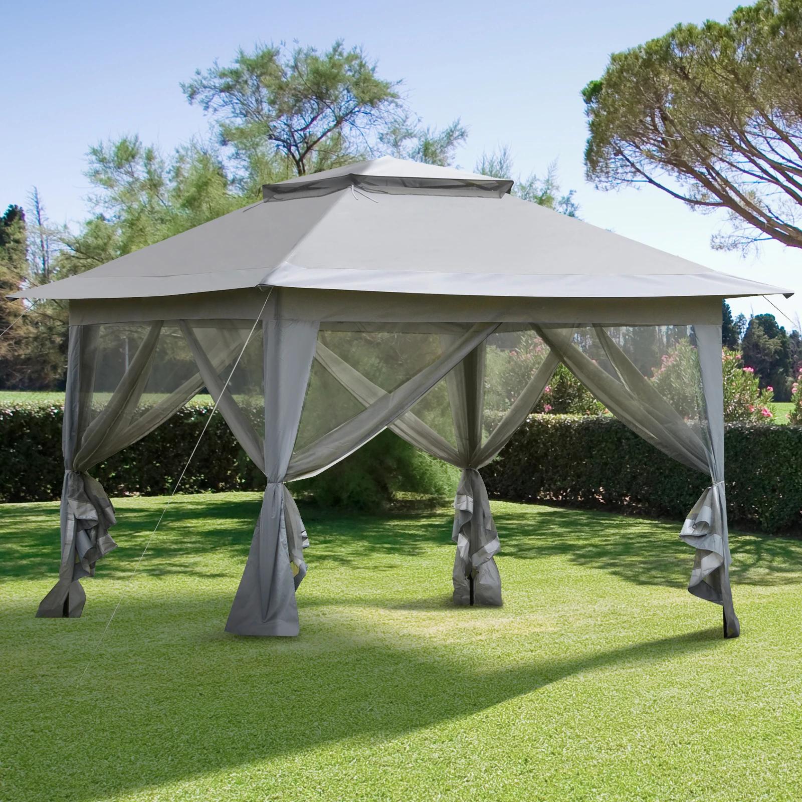 partytent opvouwbare tent pop-up tent incl. tas op wielen staal + oxford + mesh grijs
