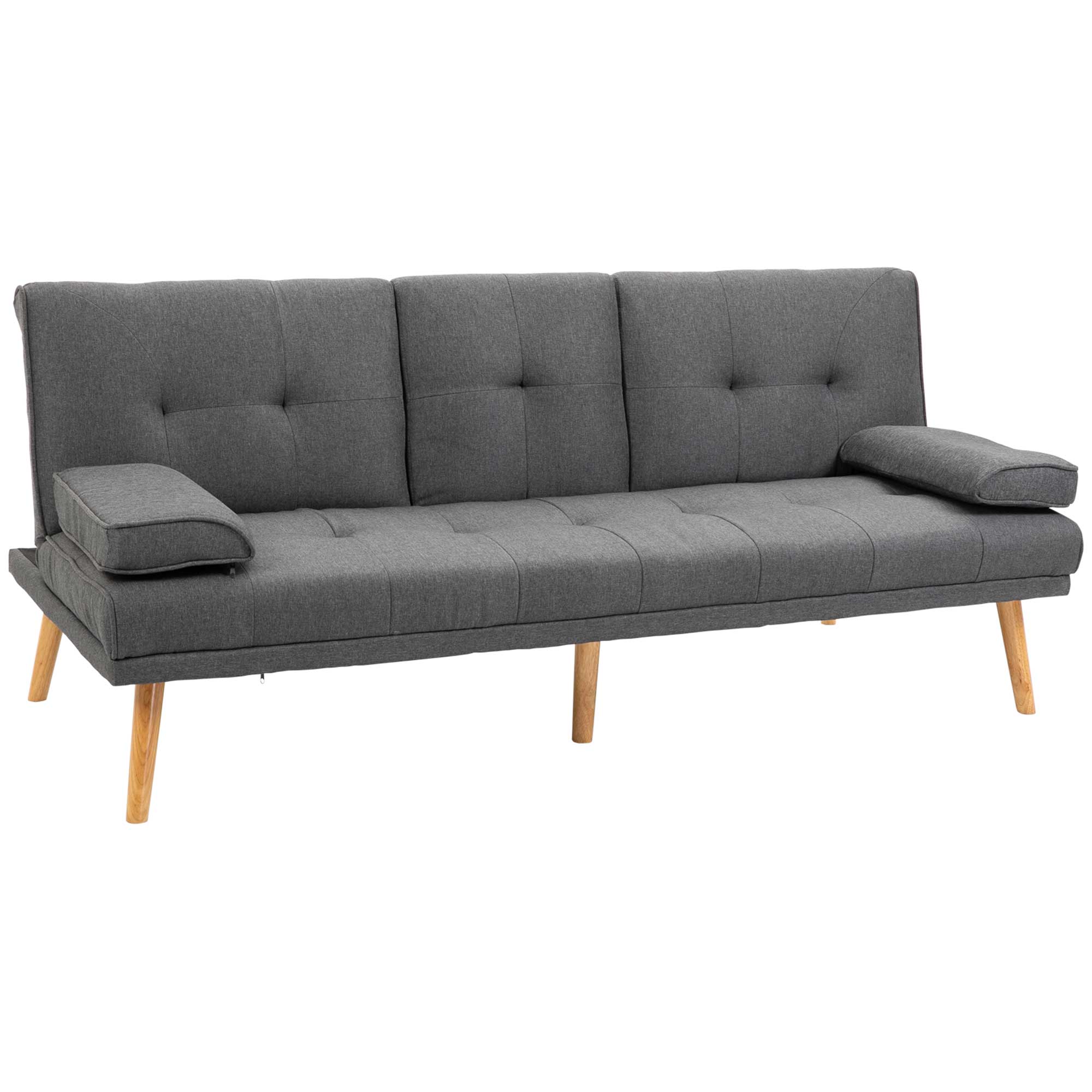 HOMCOM Slaapbank in Scandinavisch design, 3-zitsbank, 2 kussens, Grijs + Natuur