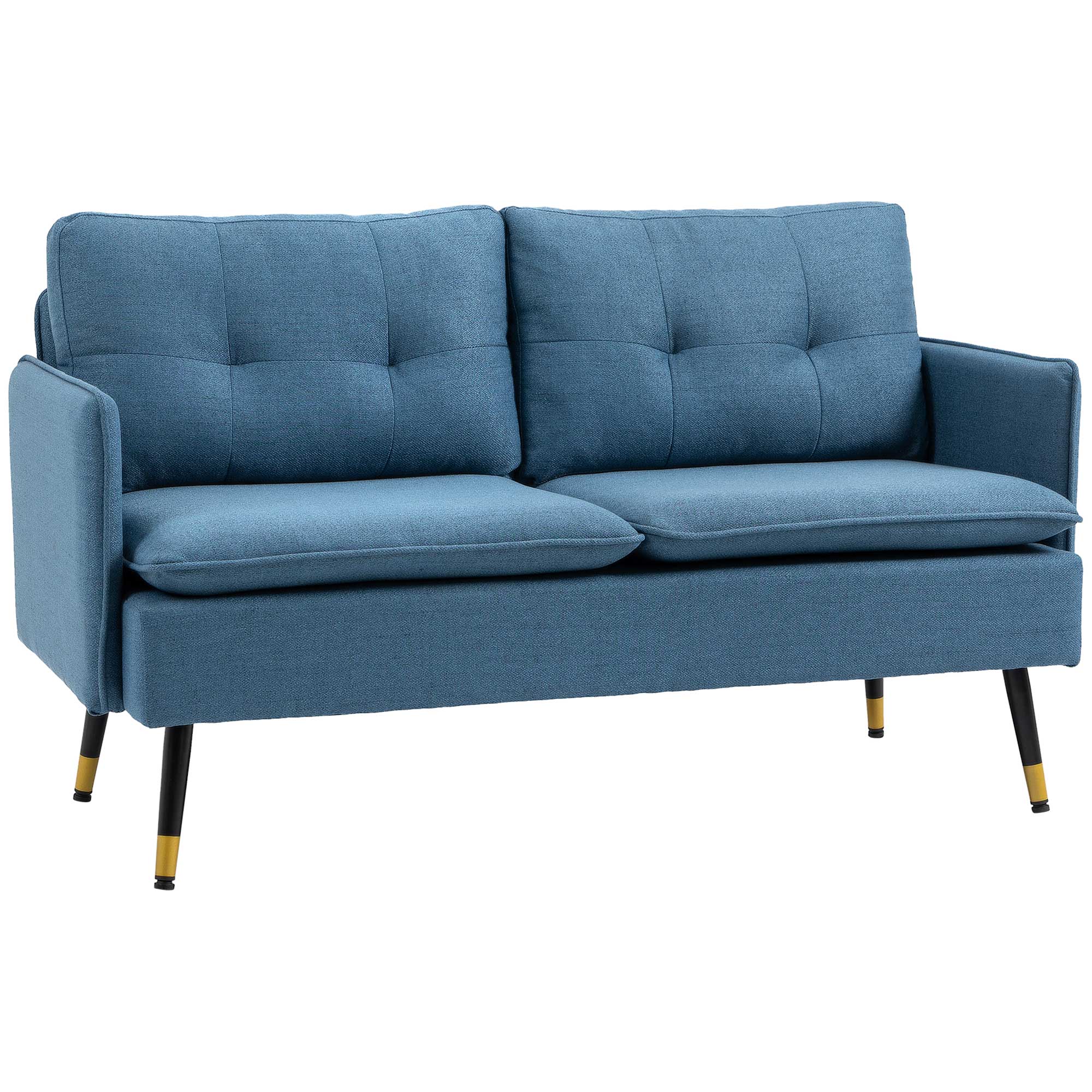 HOMCOM Retrodesign Tweezitsbank met Knoopstiksel, Sofa in Linnenlook, Donkerblauw