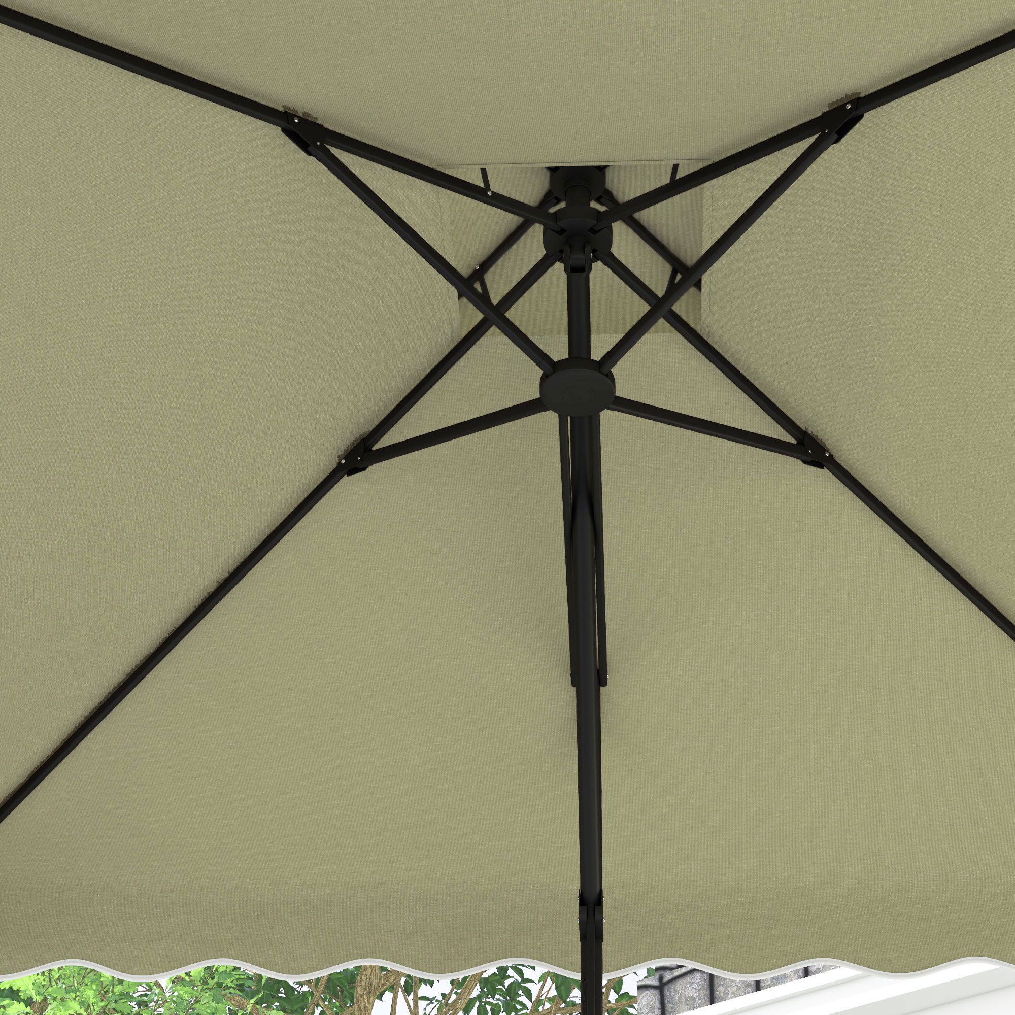 Outsunny Tuinparasol, zweefparasol, decoratieve rand, ventilatiedak, metalen frame, 2,4x2,4x2,6m, Beige