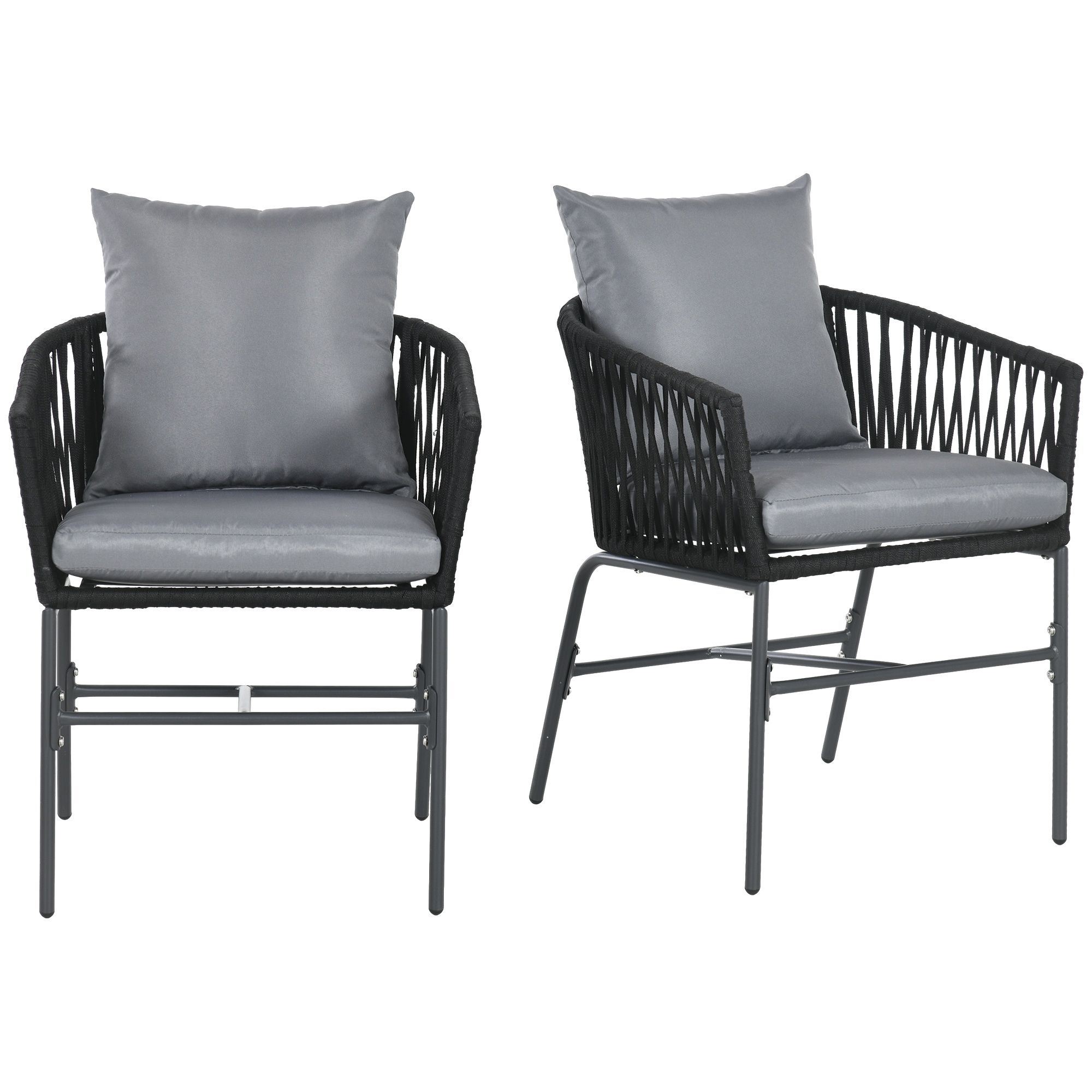 Outsunny Set van 2 Buitenkrukken, Boho-Design, Zit- en Rugkussens, Comfortabele Zitting, Metalen Frame, Donkergrijs