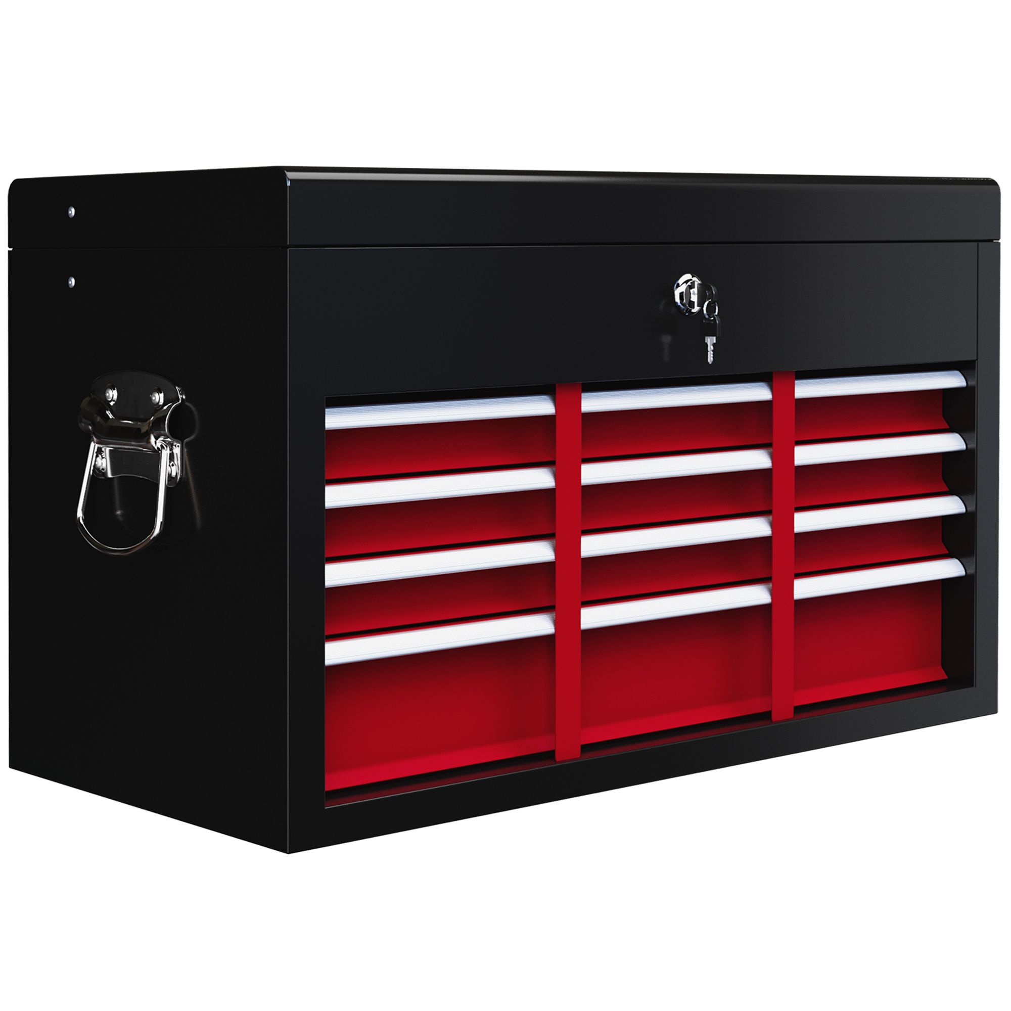HOMCOM Gereedschapskist, afsluitbaar, 6 lades, stalen behuizing, 60x26x34cm, Rood+Zwart