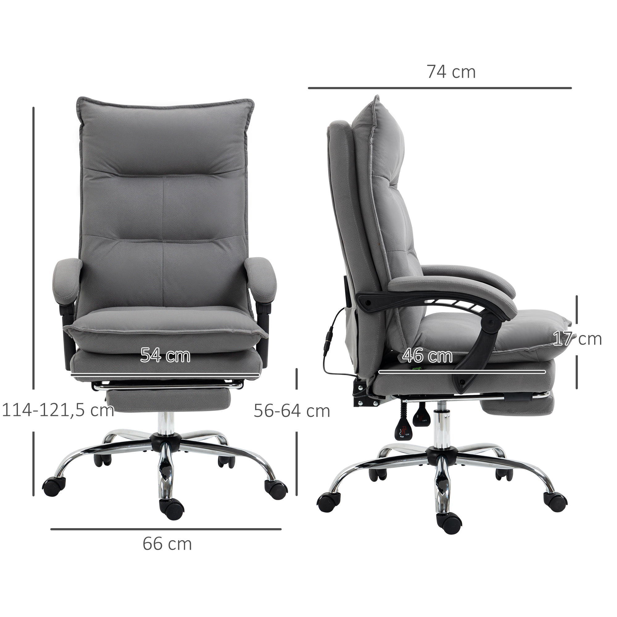 Vinsetto Bureaustoel met massagefunctie, verwarmingsfunctie, afstandsbediening, uitschuifbare voetensteun, kantelbaar, grijs