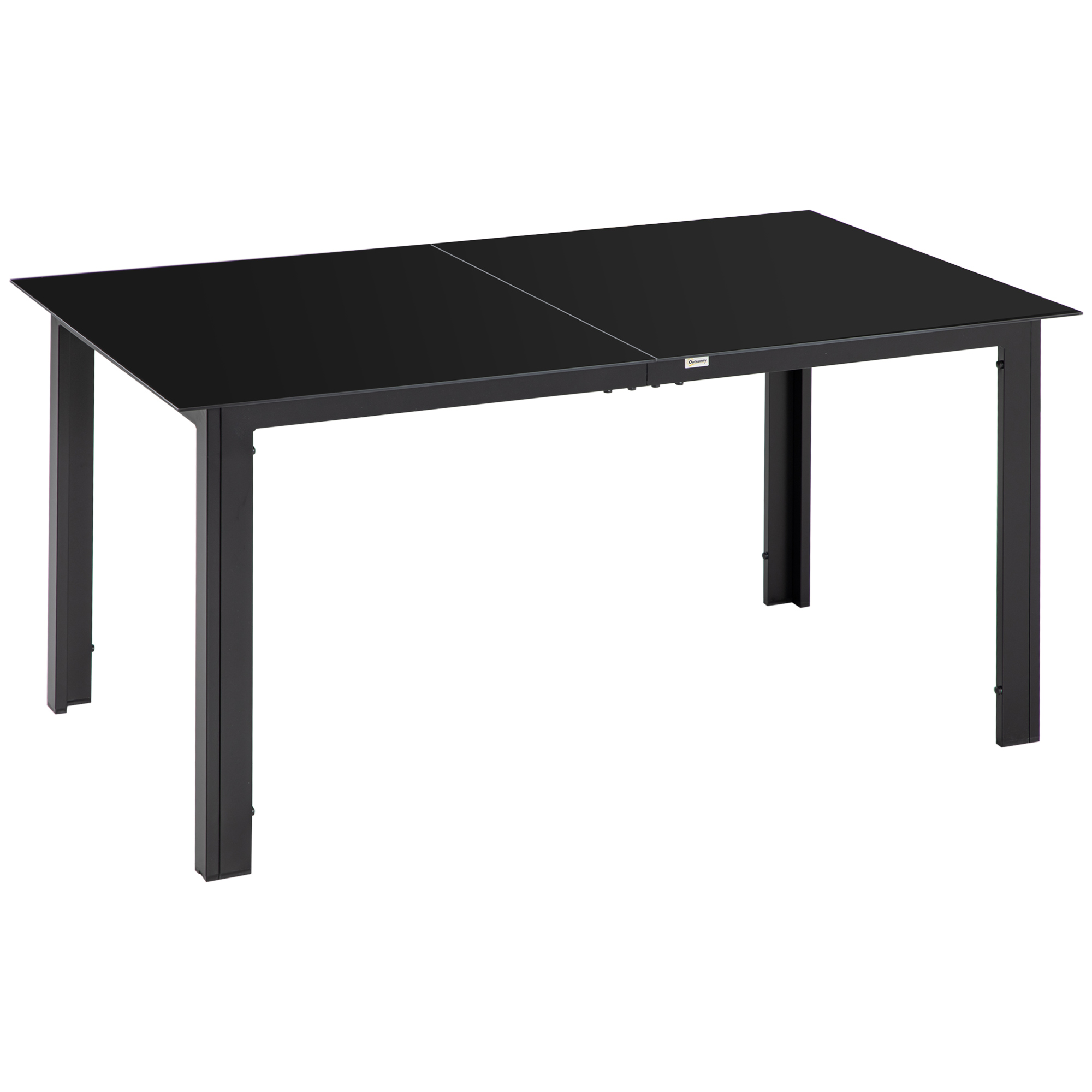 Tuintafel Outsunny voor 6 personen, weerbestendig, gehard glas, terrastafel, 150 cm x 90 cm x 74 cm, zwart