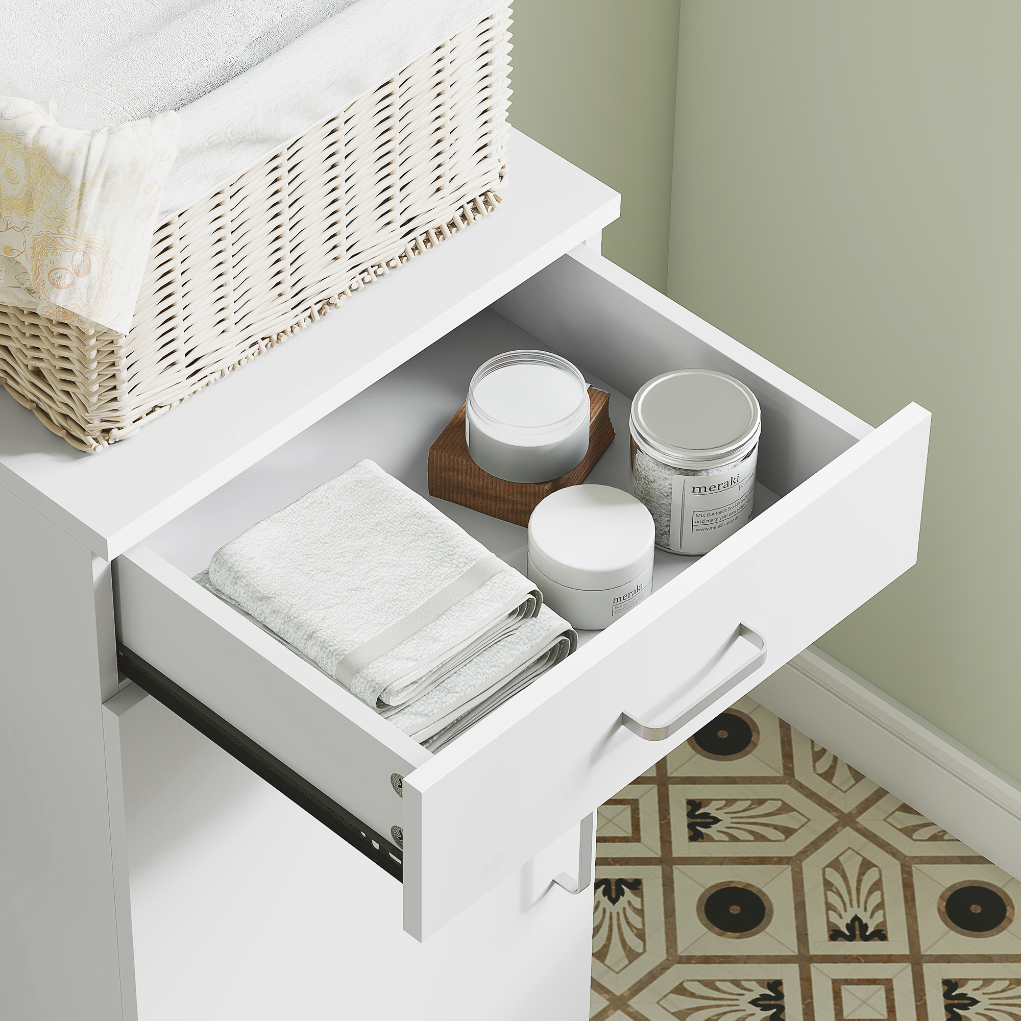 HOMCOM Hoge Badkamerkast, Smal Ontwerp, Lade, Schappen, Kast, Spaanplaat, Wit