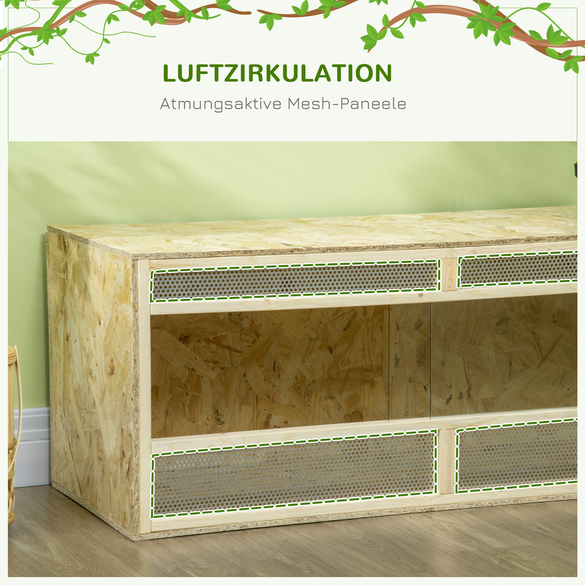 PawHut Terrarium voor Reptielen/Amfibieën, met Glazen Schuifdeuren, Ventilatiegrill, 120x50x50cm