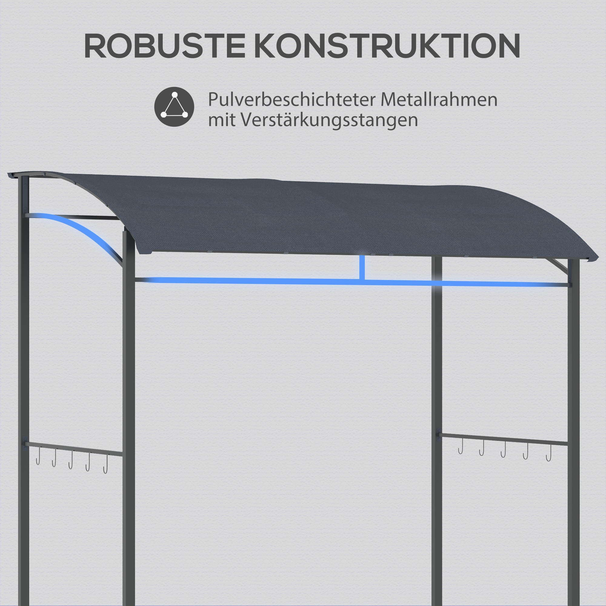 Outsunny Grillpaviljoen, Grillafdak, Regenbescherming, Haken voor Keukengerei, Stalen frame, grijs, 215 x 150 x 174/220 cm