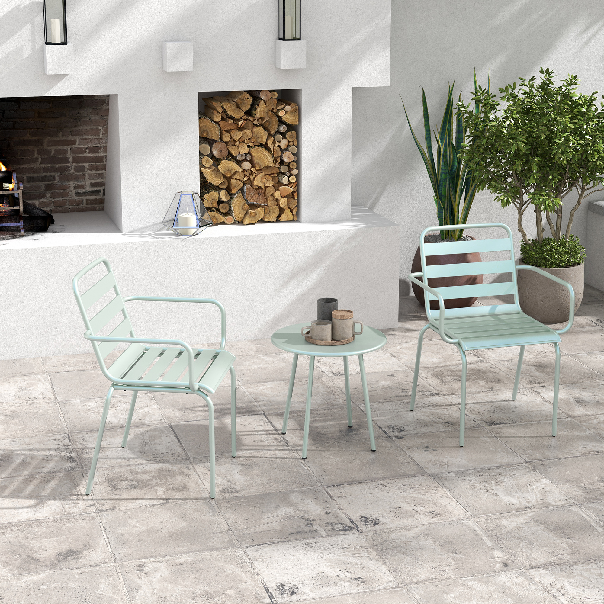 Outsunny 3-delig Bistro-Set Balkonbistro-Set 2-persoons Bistroset, inklapbaar, modern design, 51 x 58 x 78 cm, Groen