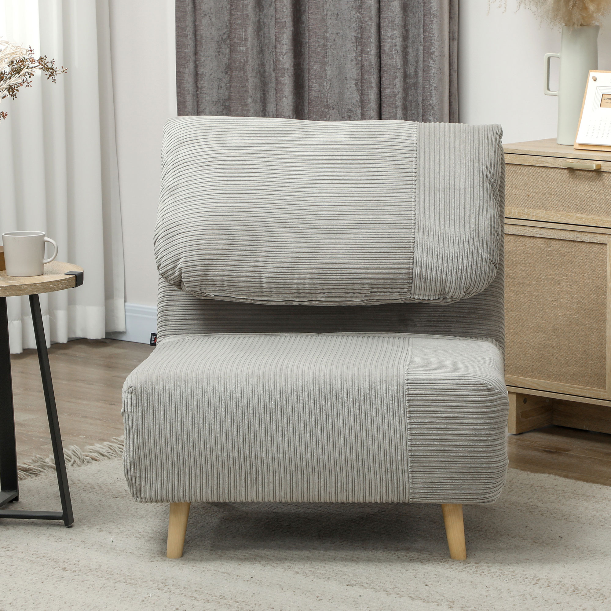 HOMCOM 2-in-1 Slaapstoel Logeerbed, verstelbare hoofdsteun in corduroylook 82 cm x 89 cm x 83 cm Grijs