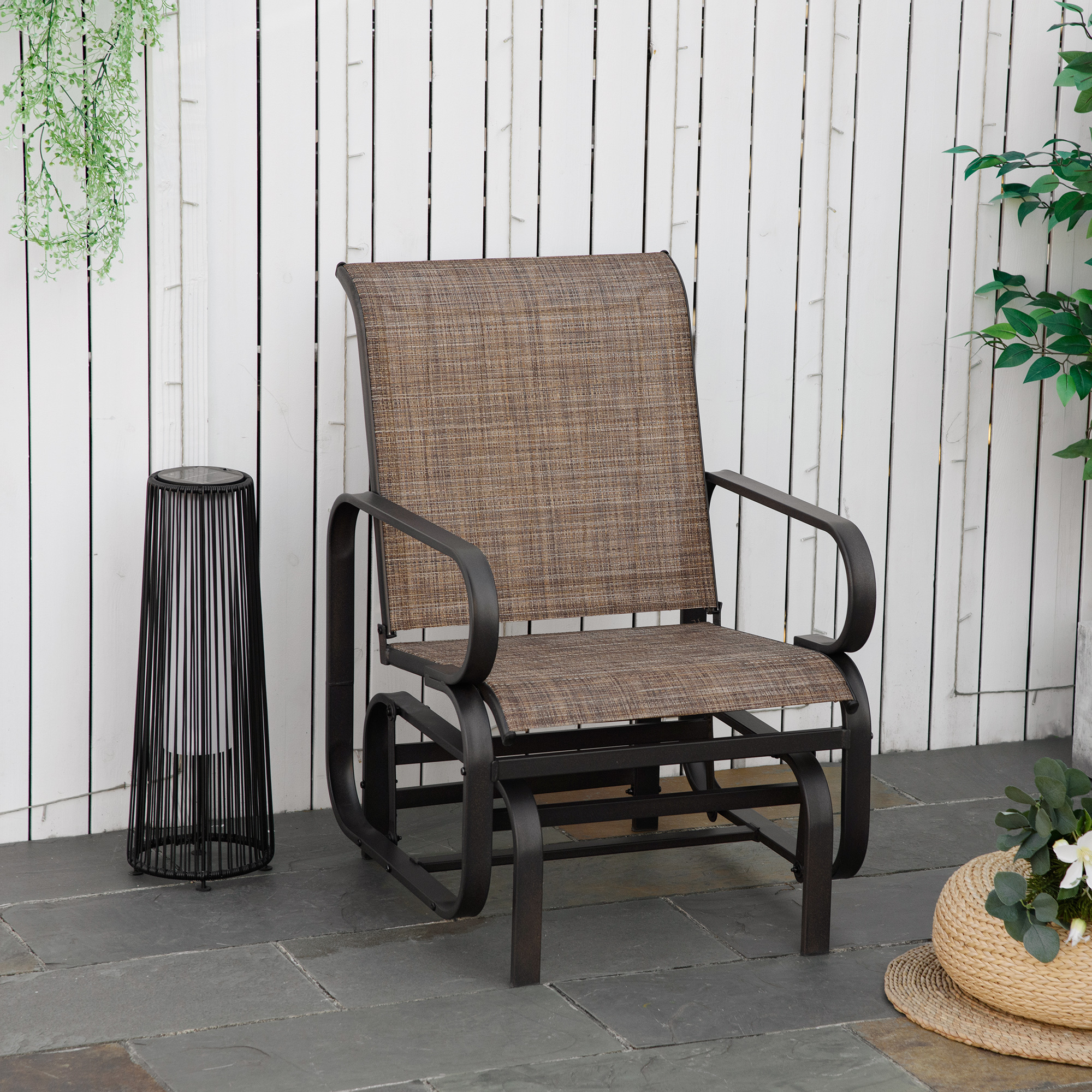 Outsunny Schommelstoel Staal Textline Bruin 62 x 75 x 91,5 cm