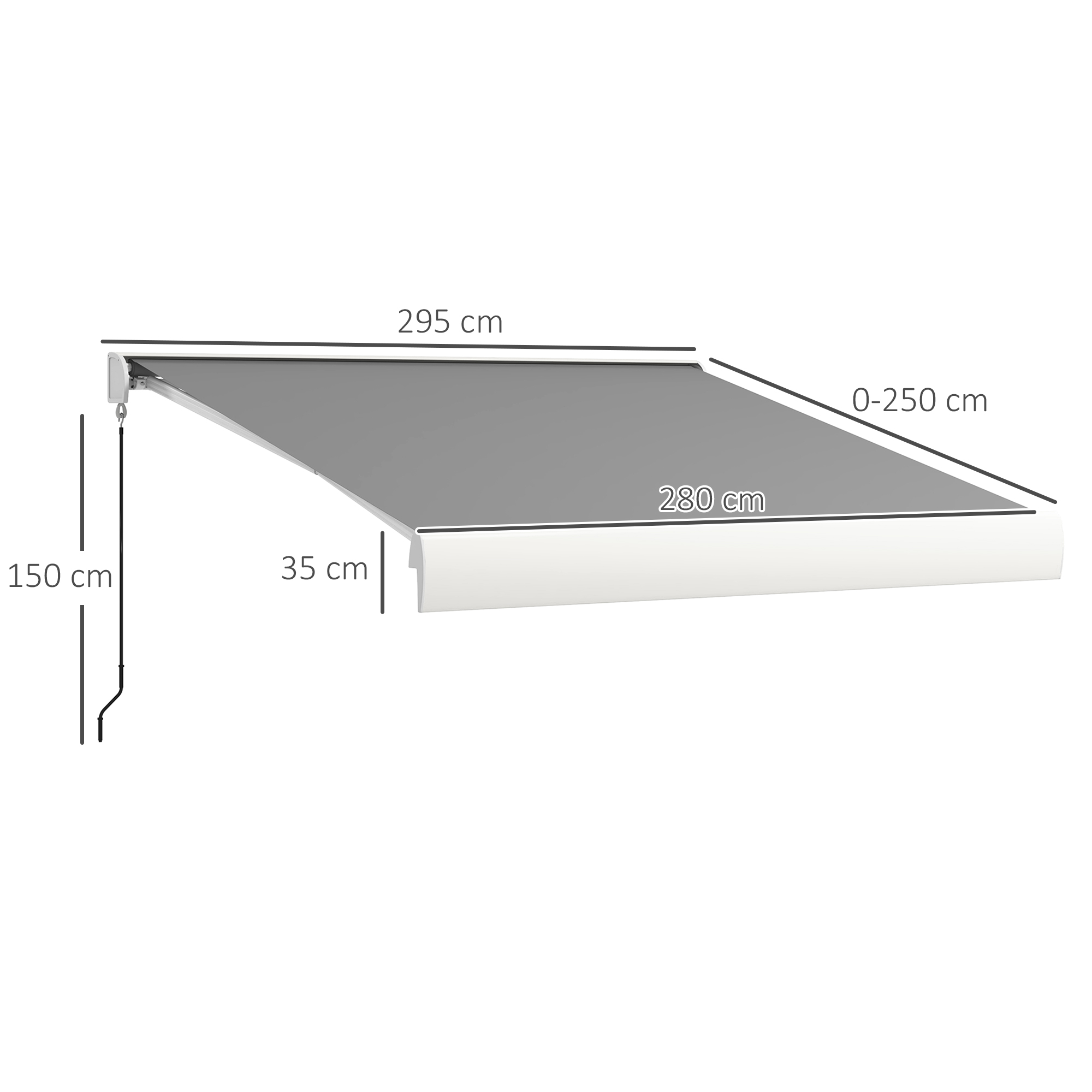 Outsunny Zonnescherm, elektrisch/handmatig uitschuifbaar, Volledige cassette, Afstandsbediening, Aluminiumframe, 3 x 2,5 m, Lichtgrijs