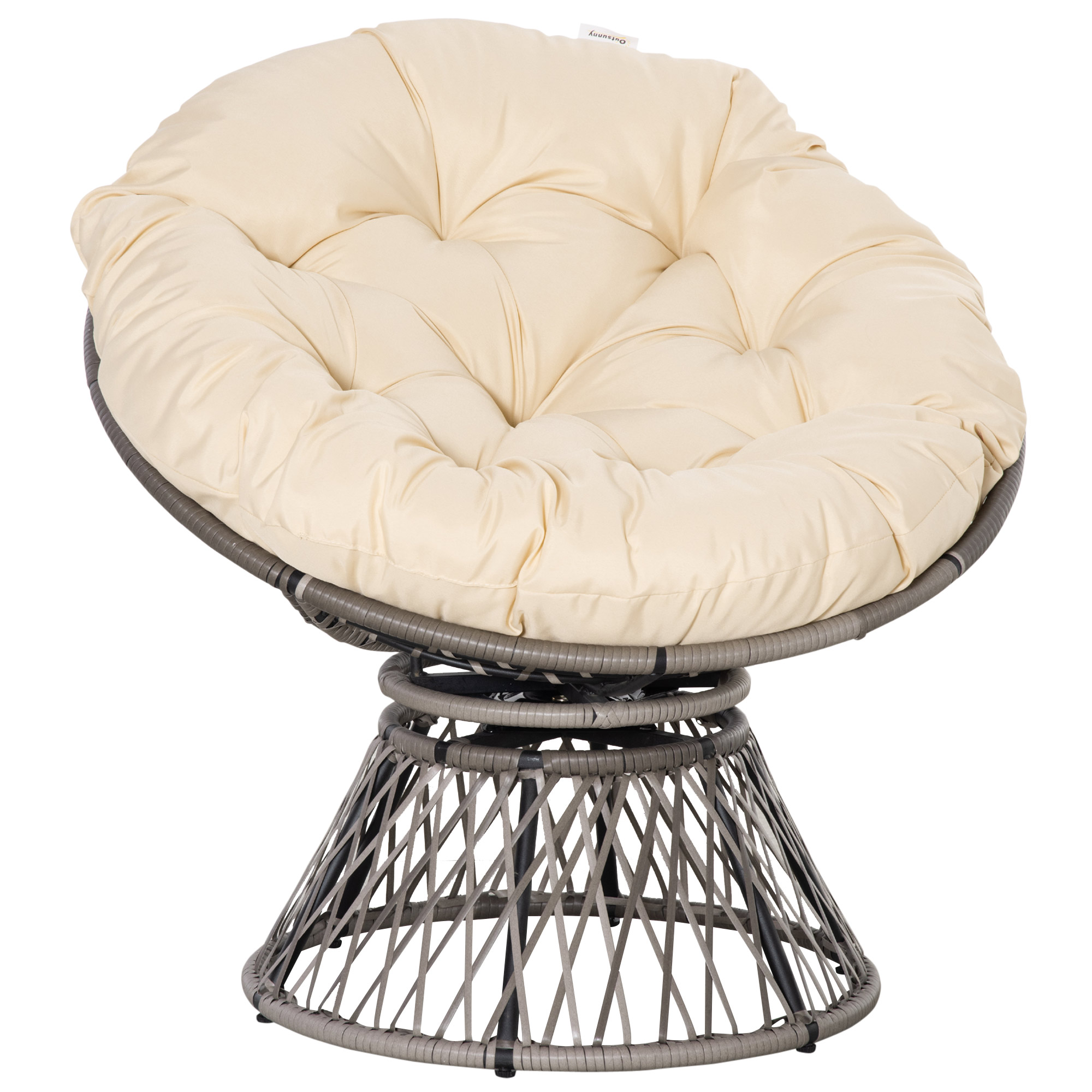 Outsunny Papasan Stoel Rotan Fauteuil met Kussen, Kunstrotan, Draaibaar, 87 x 97 x 86 cm, Beige