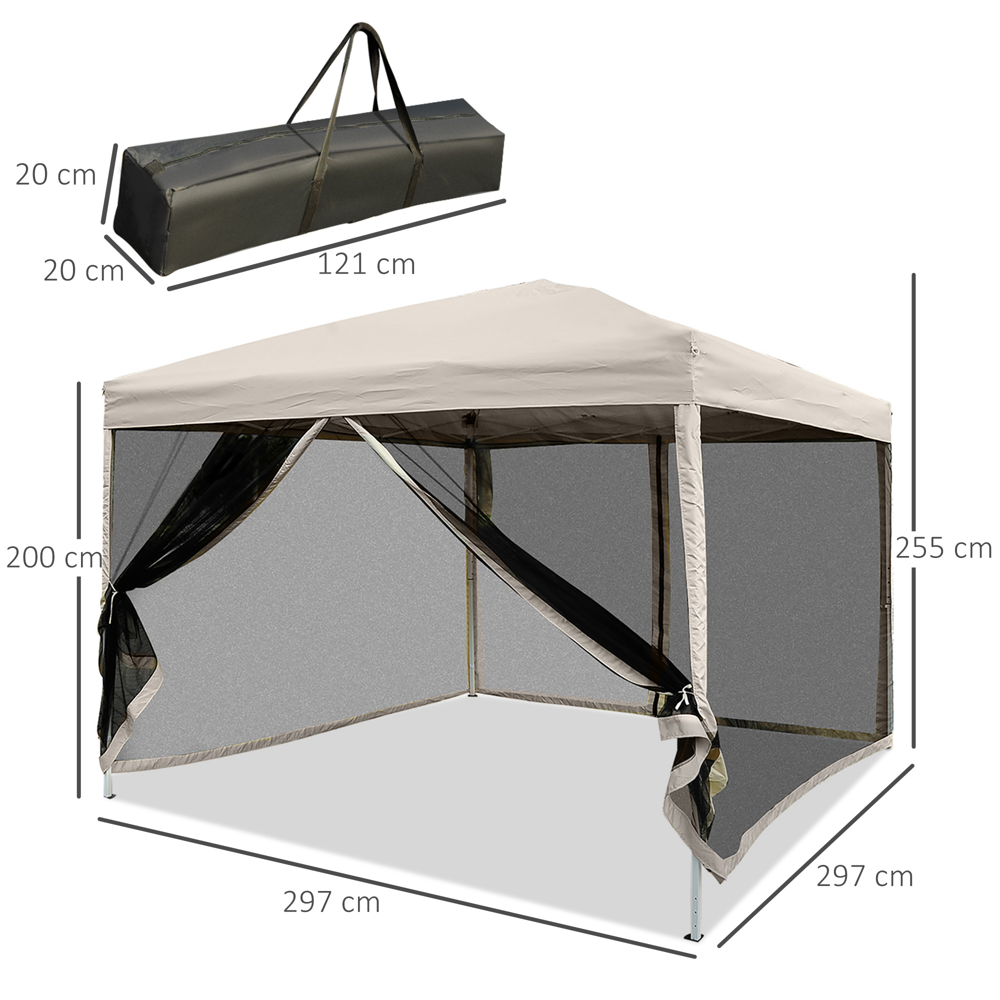 Outsunny Paviljoen partytent 3 x 3 m opvouwbare tent partytent met zijwanden staal beige