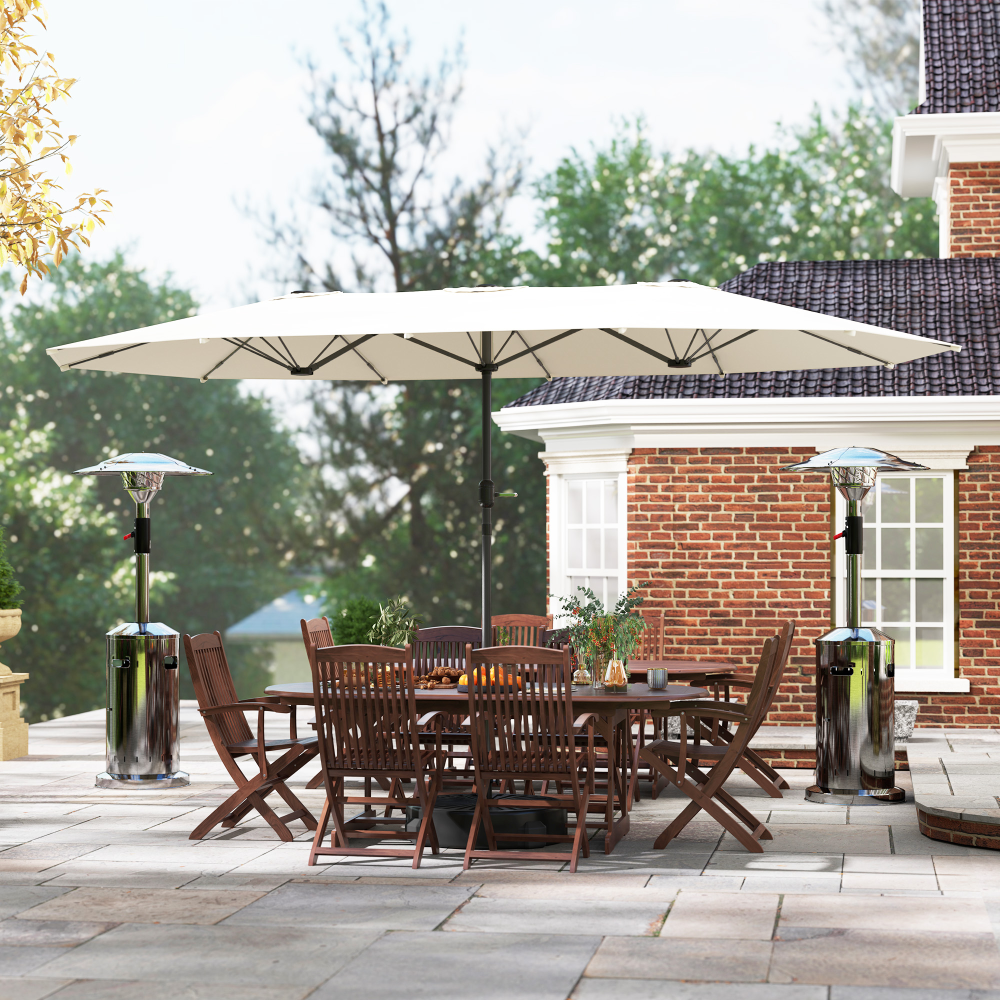 Outsunny Dubbelzijdige Parasol 436 x 260 cm met UV-bescherming en Handzwengel, Beige