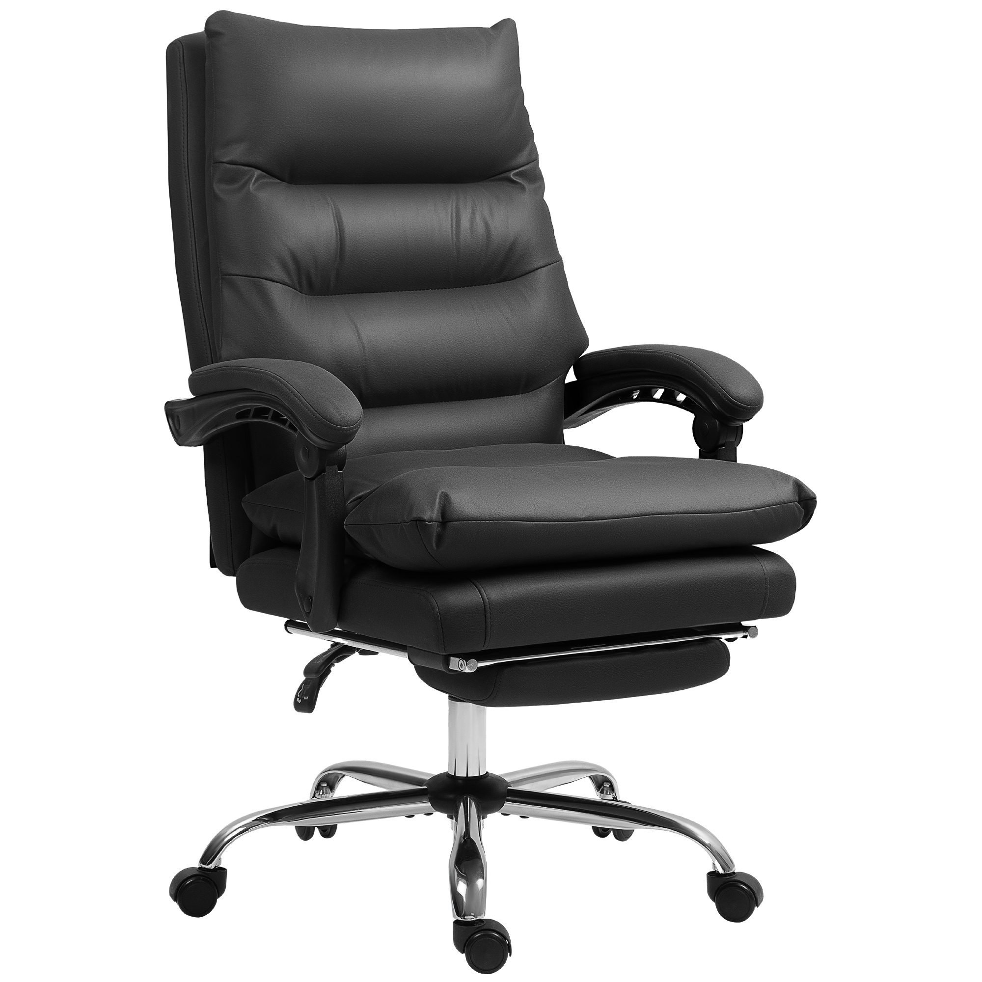 Vinsetto Massage Bureaustoel met Verwarming, Verstelbaar en Kantelbaar, Kunstleer, 65x72x109-117cm, Zwart