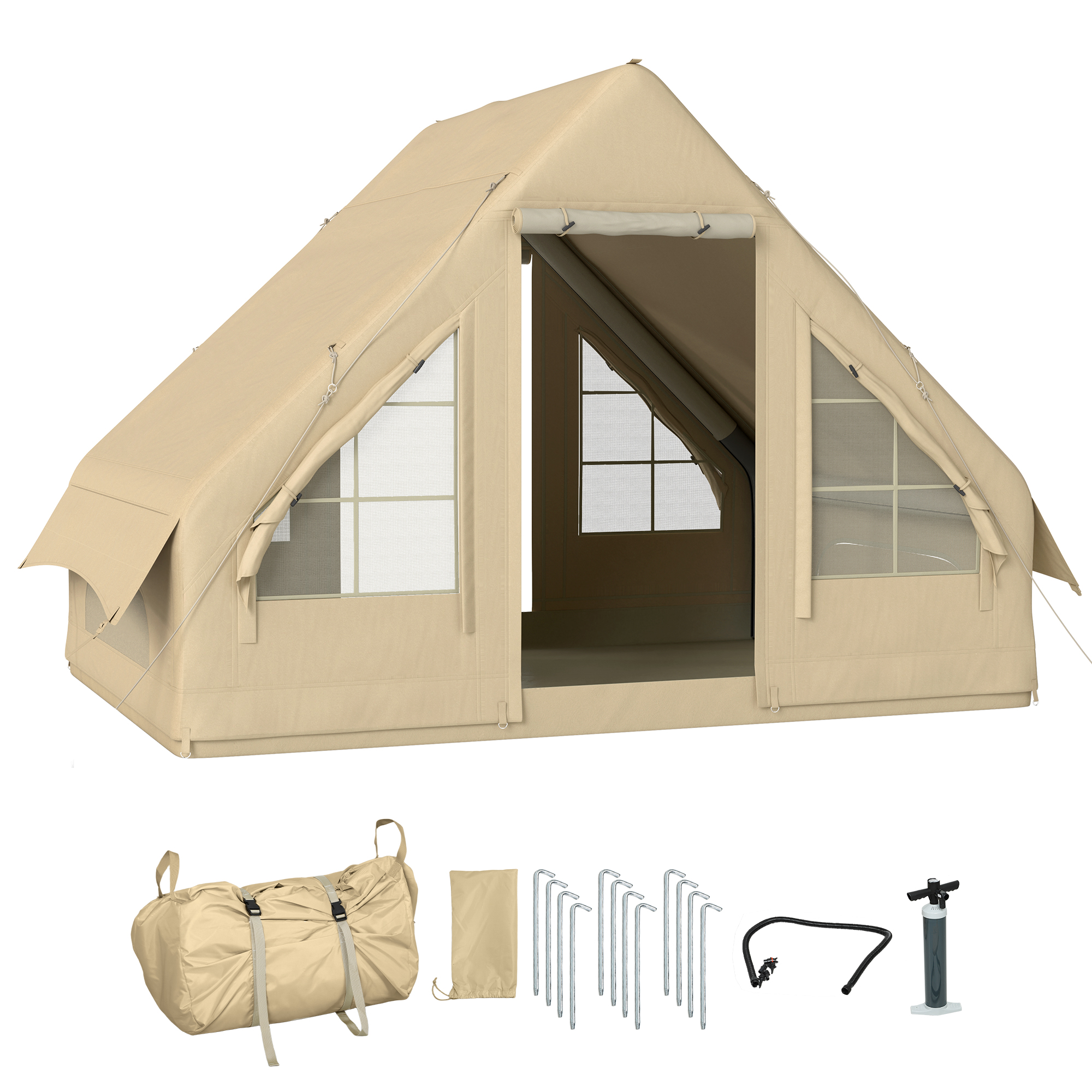 Outsunny Opblaasbare Campingtent, Slaaptent, Oxford-Stof, Netramen, Waterdicht