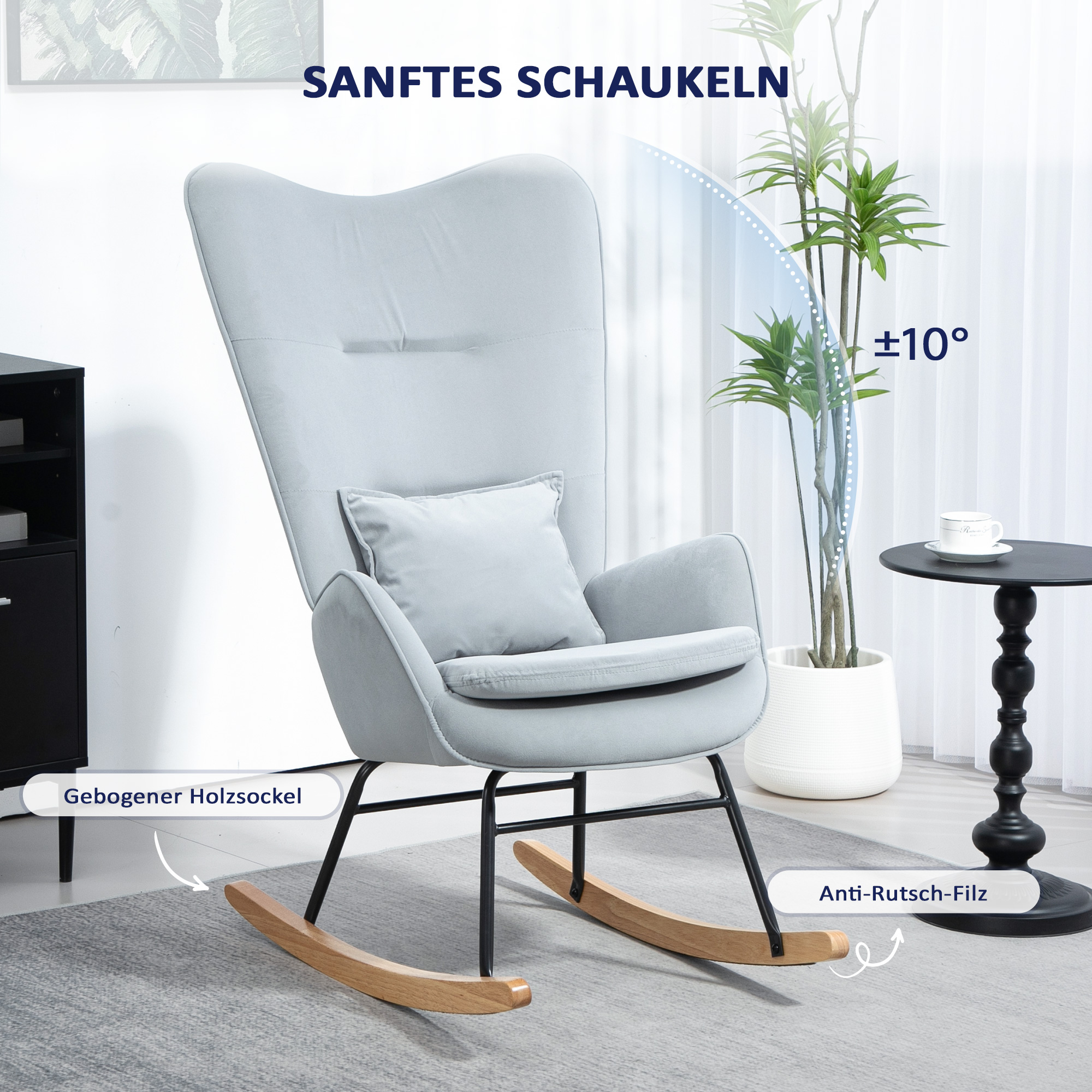 HOMCOM Schommelstoel met Zachte Bekleding in Samtlook, Inclusief Lendekussen, tot 120 kg, 67 x 85 x 112 cm, Lichtgrijs