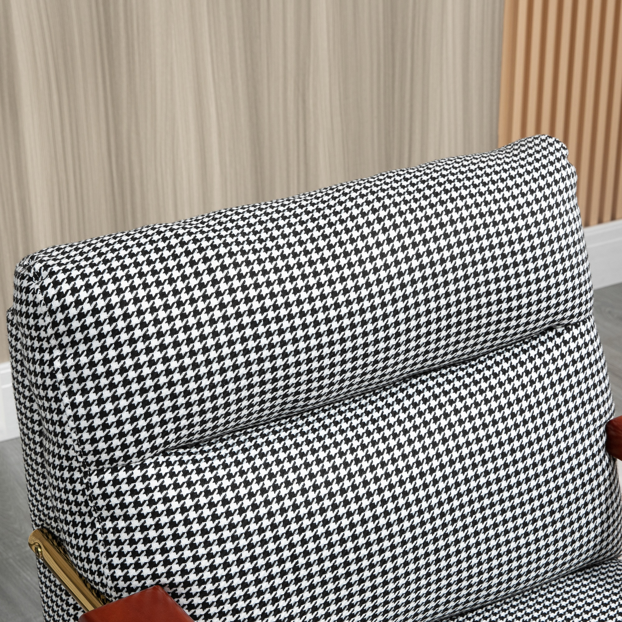 HOMCOM Fauteuil in retrodesign, accentstoel, pied-de-poulepatroon, houten elementen, binnenvering, zwart+wit