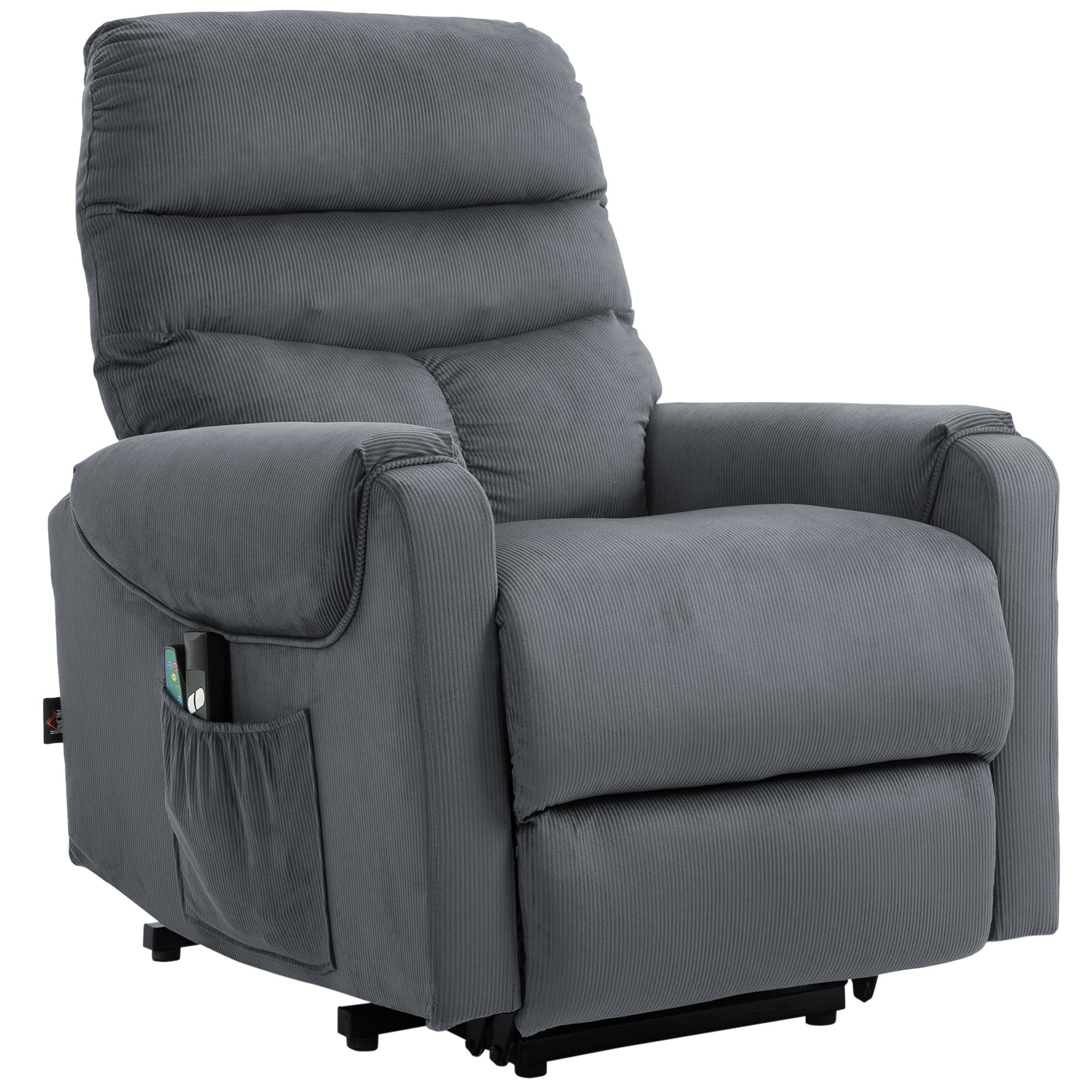 HOMCOM tv-stoel met massagefunctie opstahulp afstandsbediening, verwarming elektrisch ligfunctie polyester stof metaal donkergrijs 79 x 97 x 103 cm