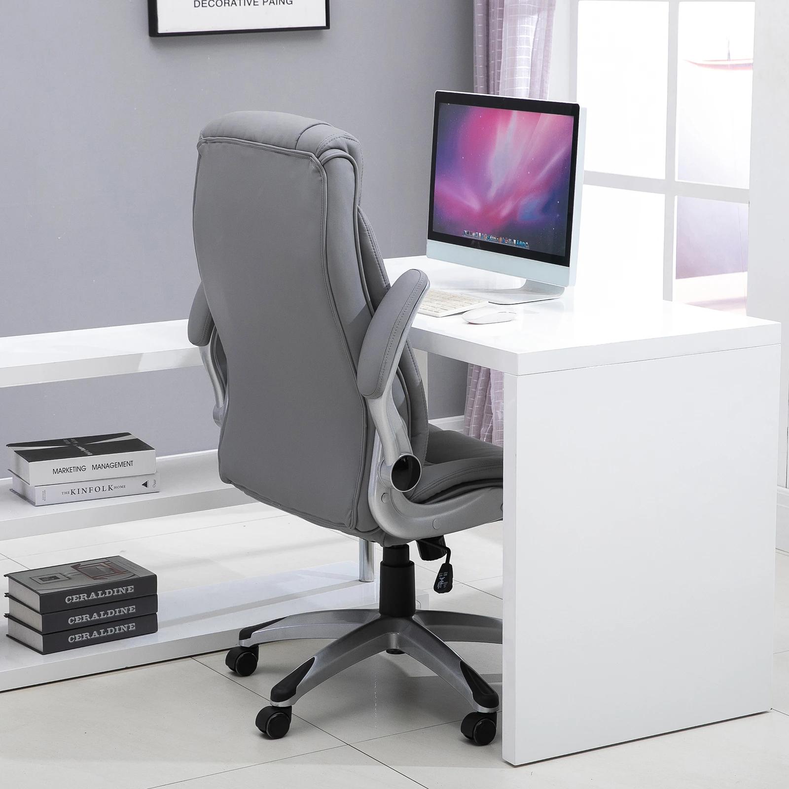 Vinsetto bureaustoel draaistoel computerstoel met kantelfunctie in hoogte verstelbaar kunstleer grijs 69,5 x 76 x 113–121 cm | Aosom.nl