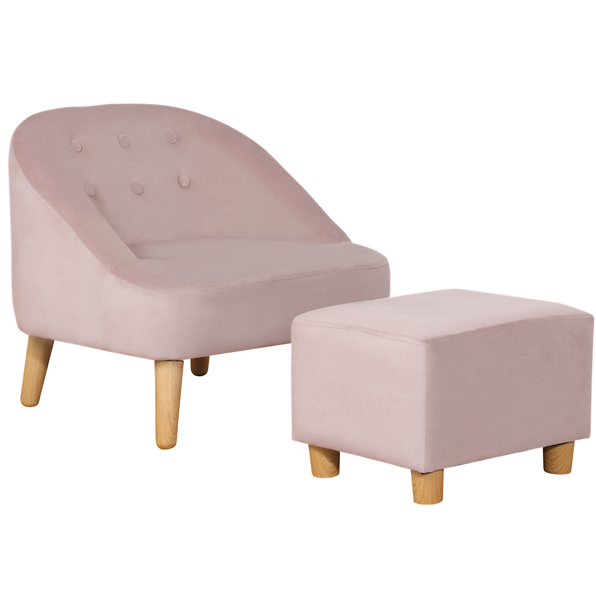 Homcom kinderfauteuil met voetenbank voor kinderen van 3 tot 5 jaar, schattig fluwelen design, 51 cm x 51 cm x 50 cm, roze