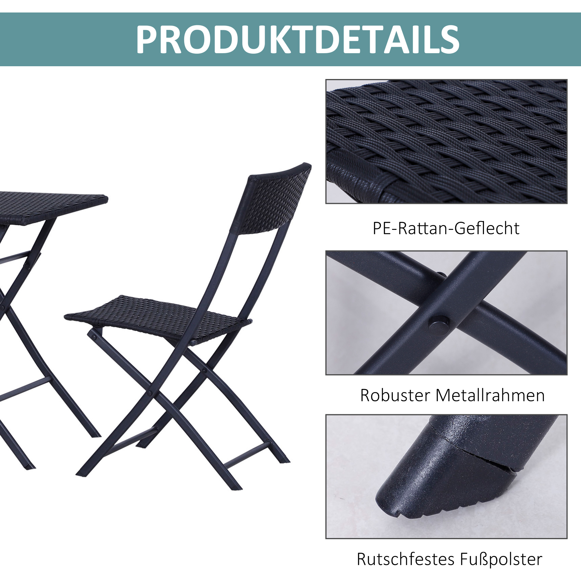 Outsunny 3-delig poly-rotan Bistro zitgroep tafel-stoel set tuinset tuinmeubels