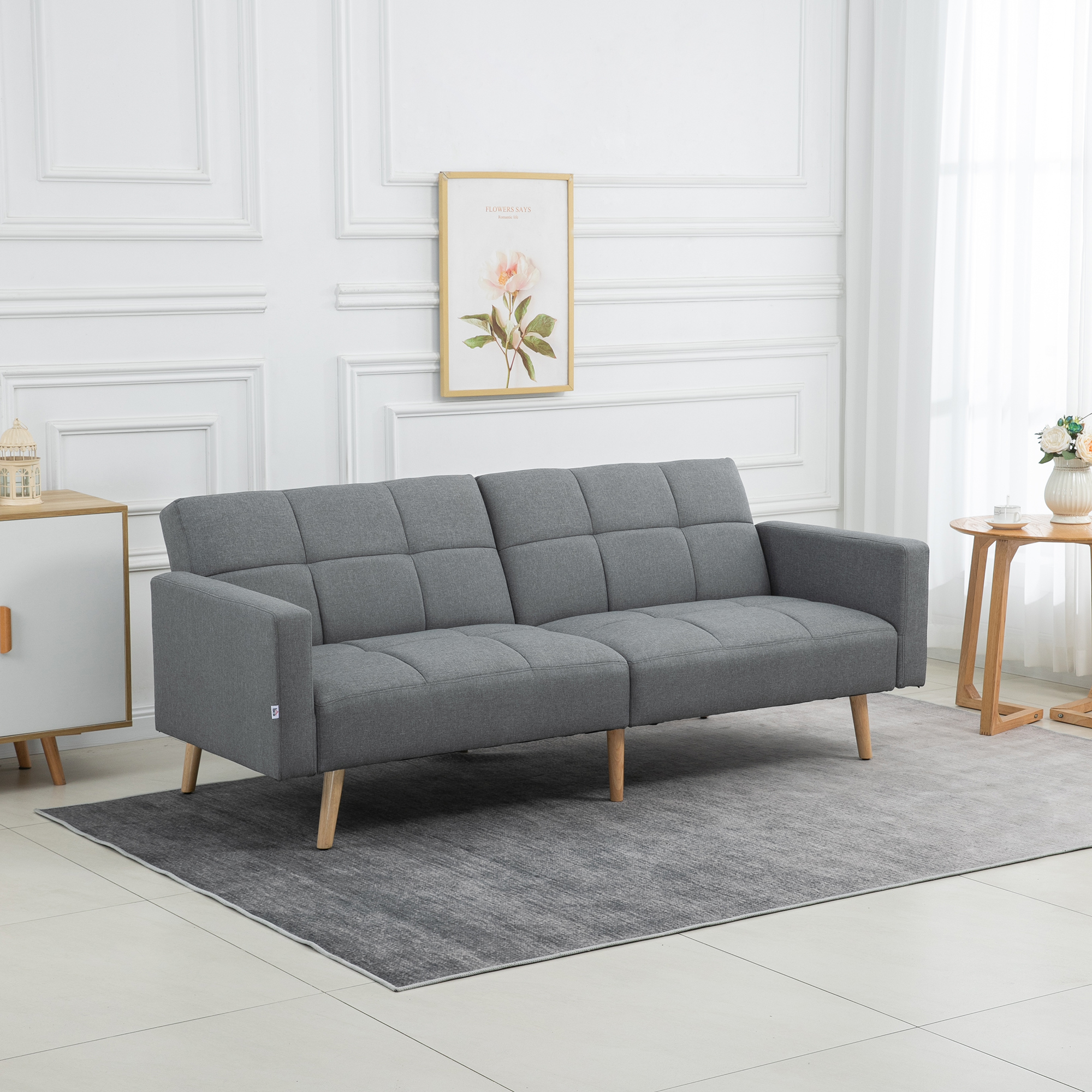 HOMCOM 2-in-1 Slaapbank 205 x 88 cm Bank met Slaapfunctie, Zitkussen, Linnen Look Grijs