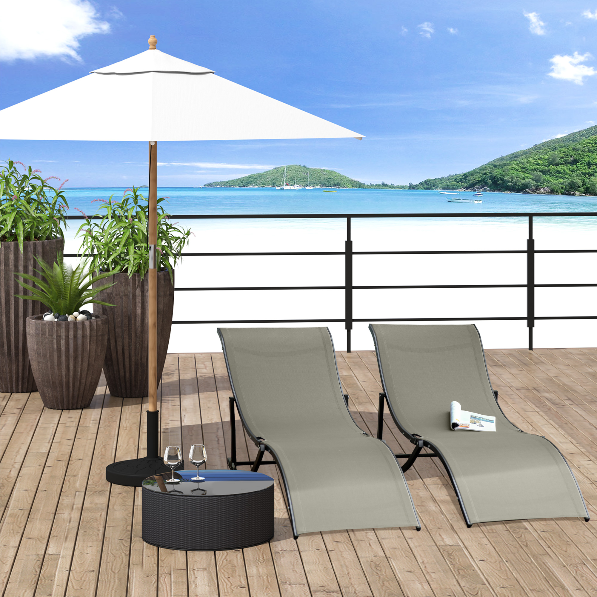 Set van 2 tuinstoelen ligstoel stoffen ligstoel relaxstoel ergonomisch aluminium Texteline