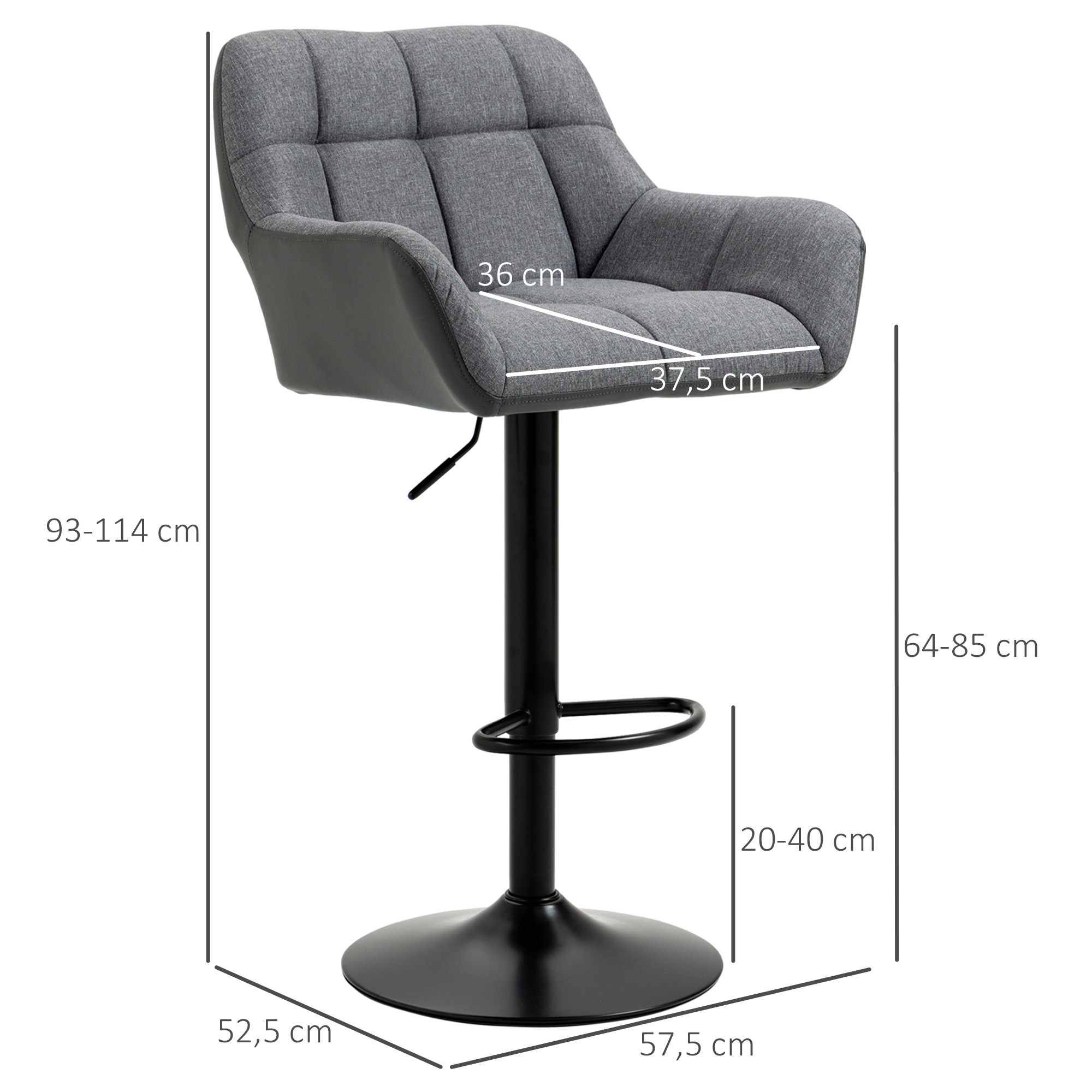 HOMCOM barkrukken, set van 2, tegenkrukken, in hoogte verstelbaar, draaibaar, in retro-design