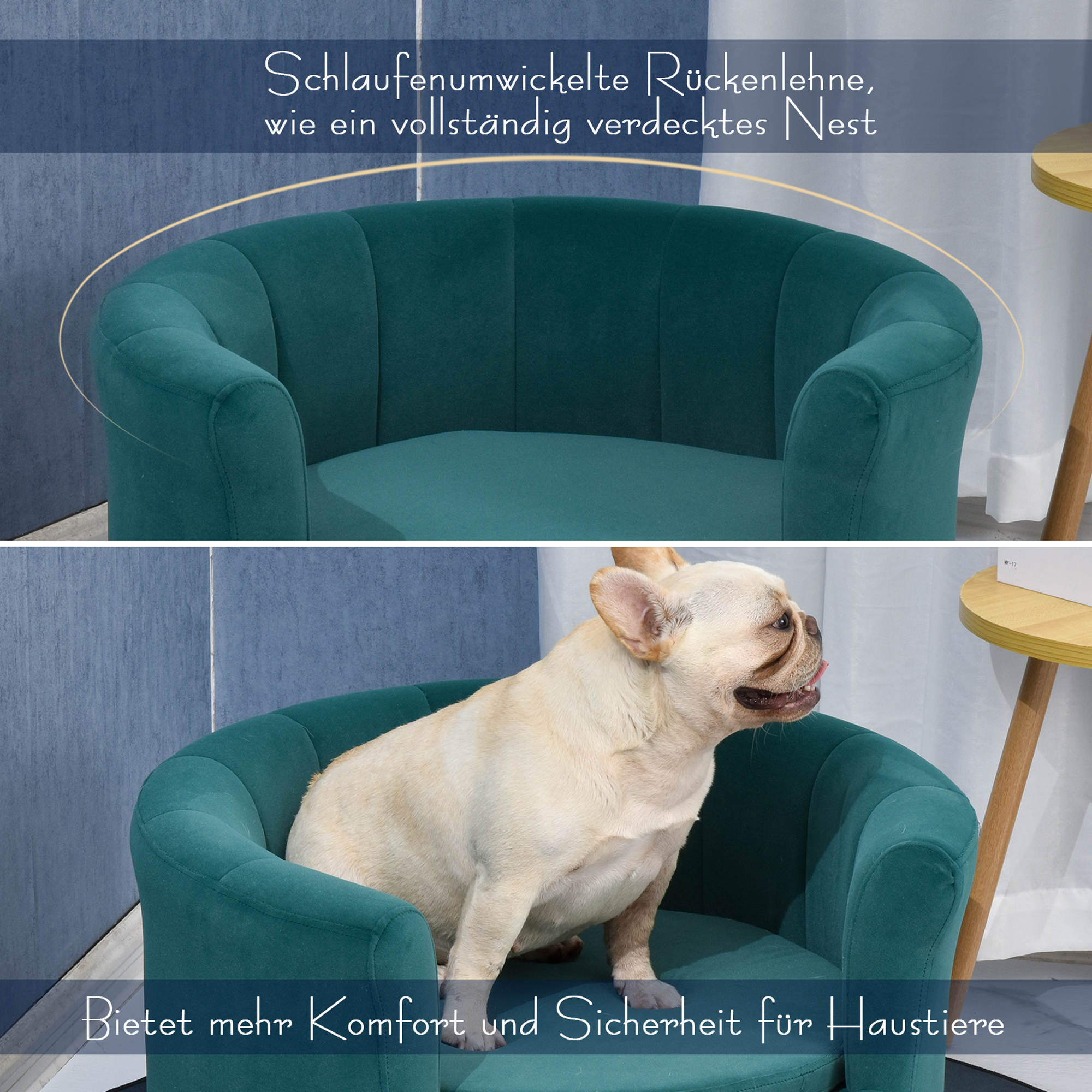 PawHut Hondenbank met zachte bekleding rond hondenbed hondenbank met houten poten