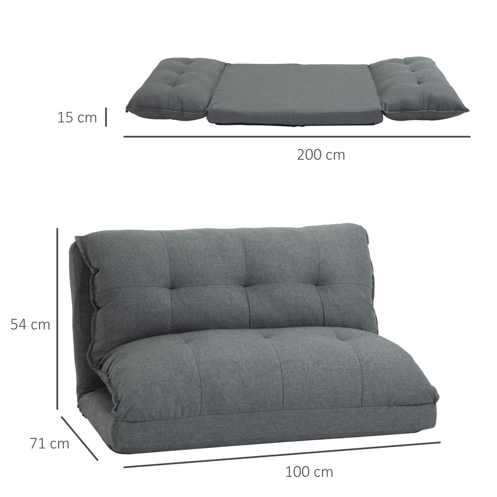 HOMCOM Diepe Relaxstoel, 13 Standen, Linnenlook, Metalen Structuur, 100 x 71 x 54 cm, Grijs