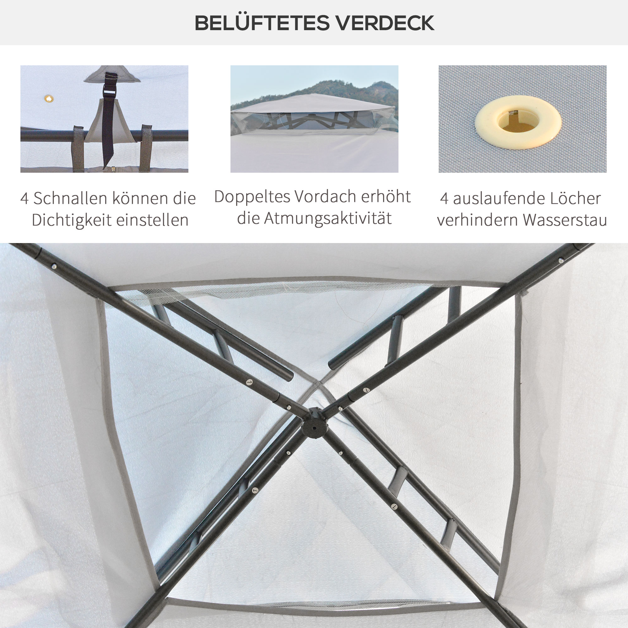 Outsunny Tuinpaviljoen 3x3 Tuin Paviljoen Met Muggengaas voor Feesten en Ontvangst, Grijs