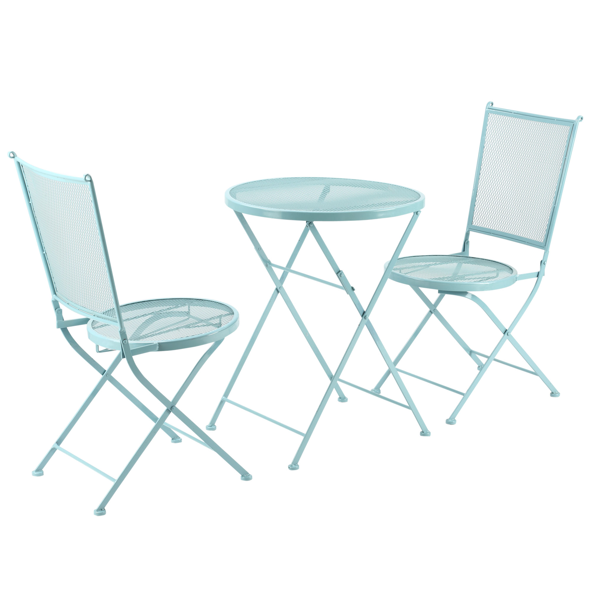 Outsunny tuinzitgroep 3-delige bistroset set 1 tafel + 2 klapstoelen voor terrasbalkon metaal blauw